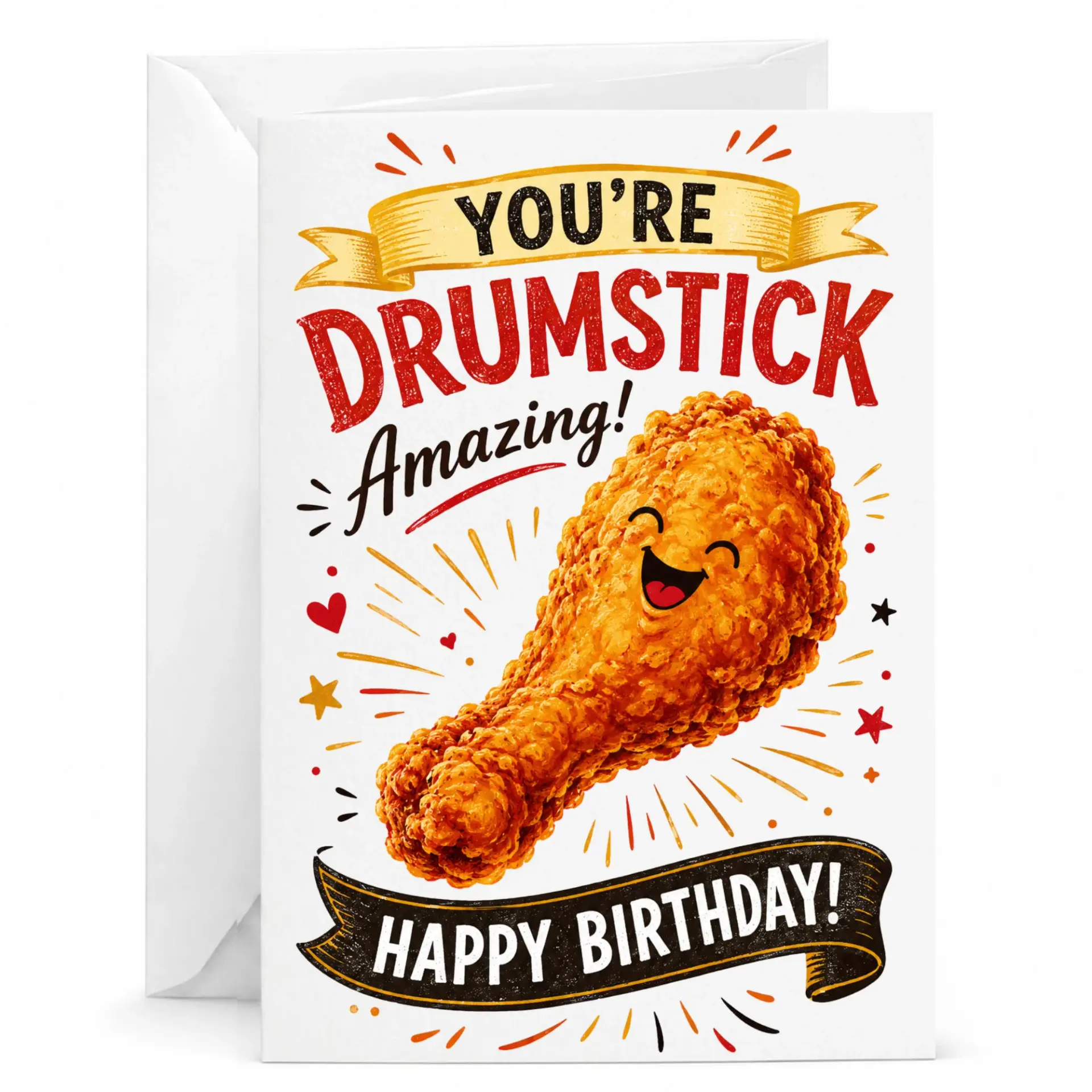 Funny Birthday Card with Fried Chicken Illustration Pun Greeting for Friends and Family Members 5x7 Inches