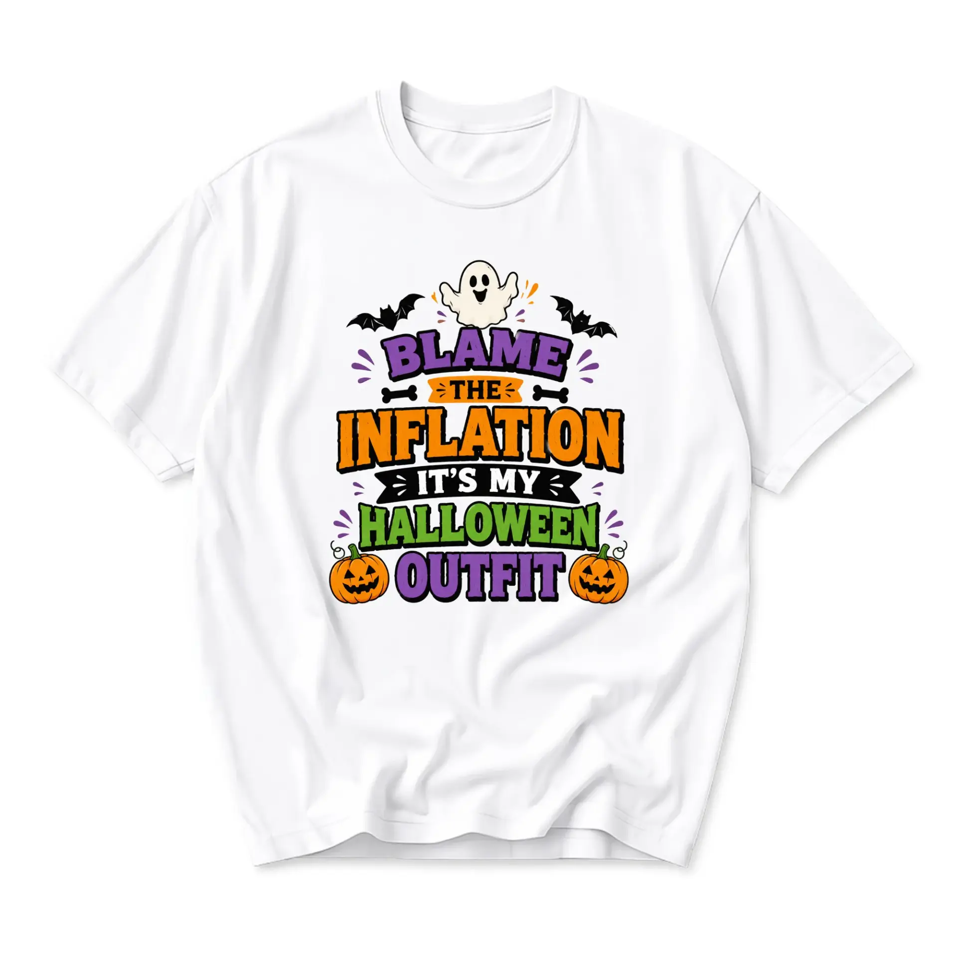 Funny Shirt Blame the Inflation Its My Halloween Outfit Graphic Tee Humorous Holiday Seasonal Apparel Unisex Crew Neck