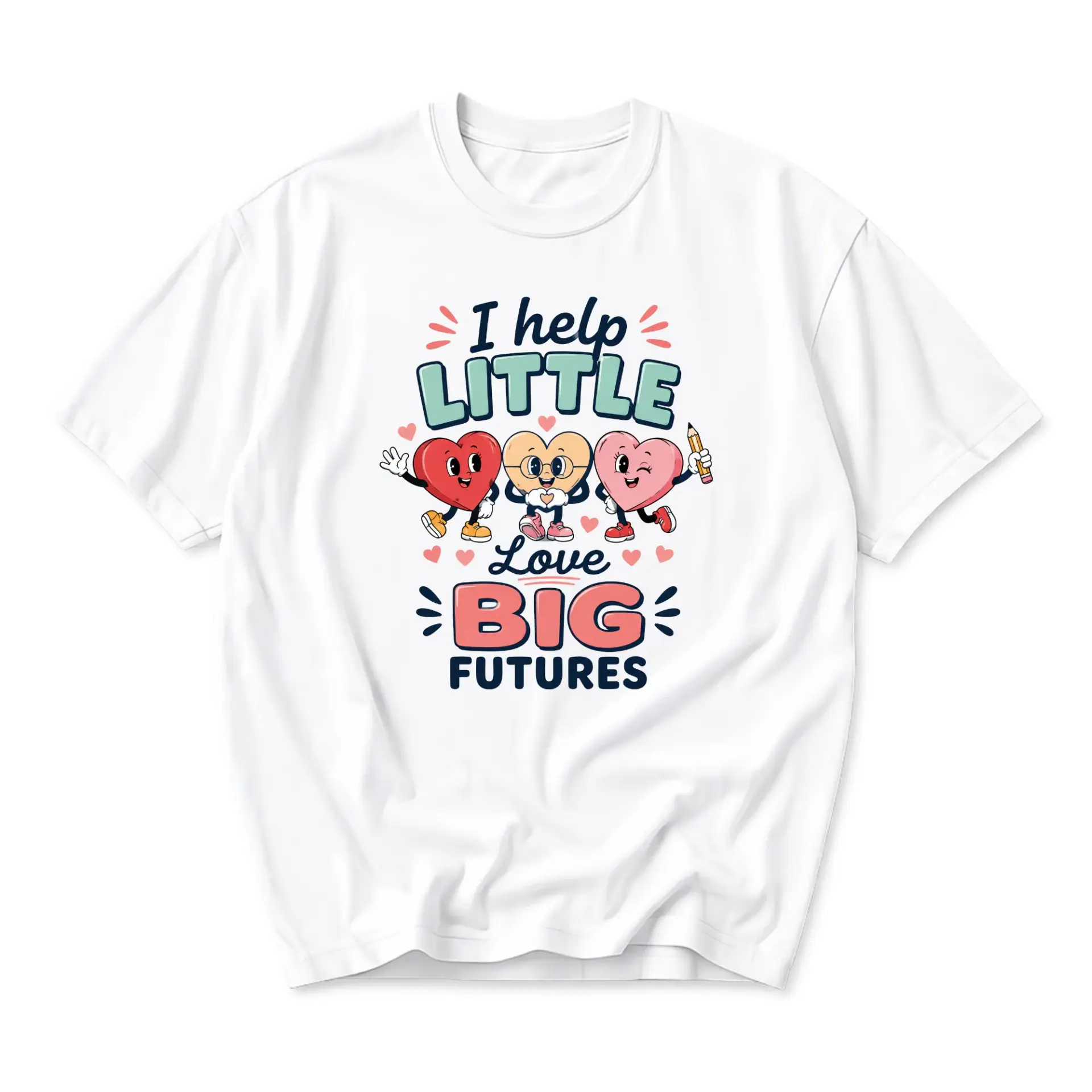 Graphic Tee I Help Little Love Big Futures Retro Heart Illustration Unisex Crew Neck Soft Cotton Casual Everyday Top