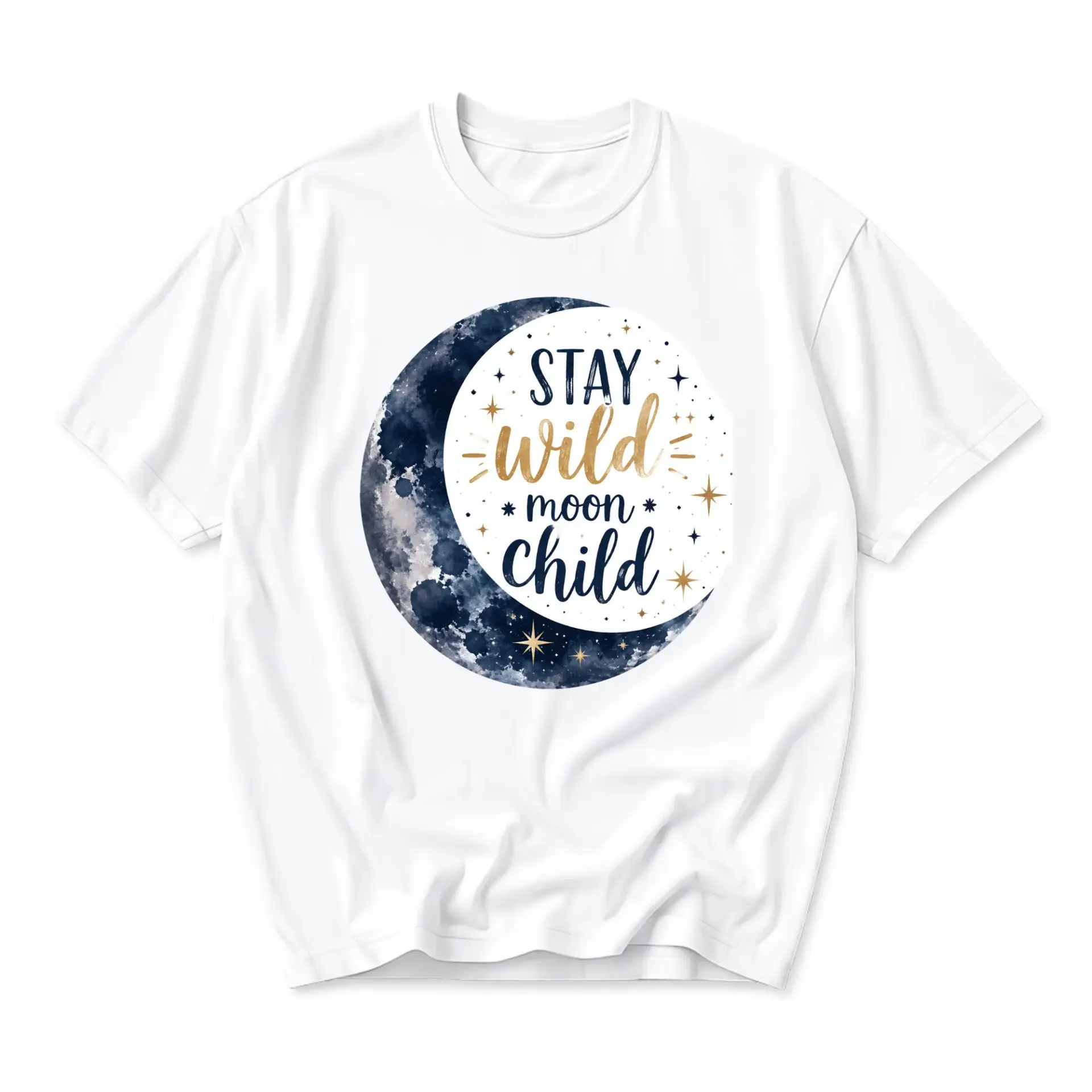 Graphic Tee Stay Wild Moon Child Celestial Design Unisex Crew Neck Short Sleeve Cotton Casual Everyday Shirt White