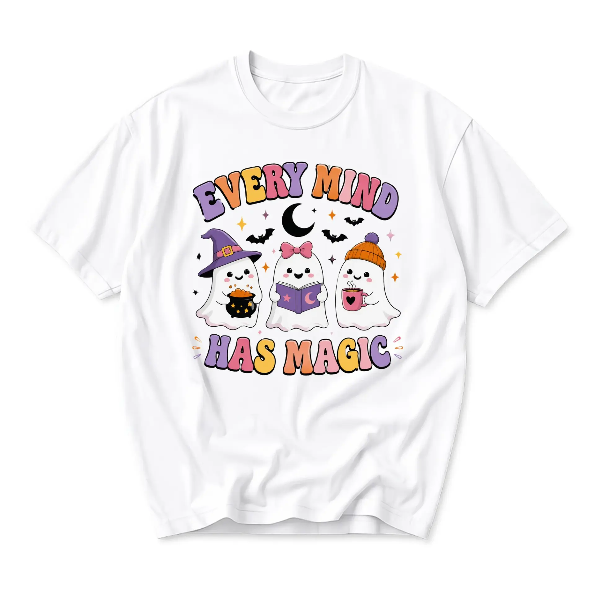 Funny Shirt Every Mind Has Magic Graphic Tee Retro Ghost Illustration Unisex Crew Neck Casual Cotton Blend Apparel