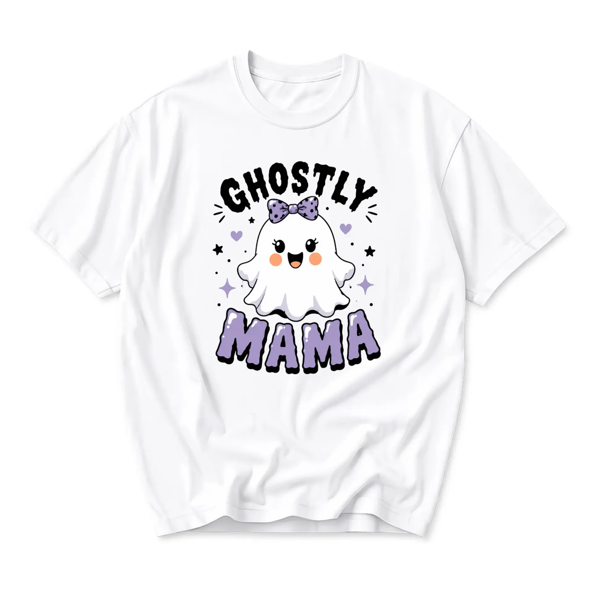 Graphic Tee Ghostly Mama Cute Spooky Season Unisex Shirt Casual Cotton Blend Crew Neck Short Sleeve Top for Adults