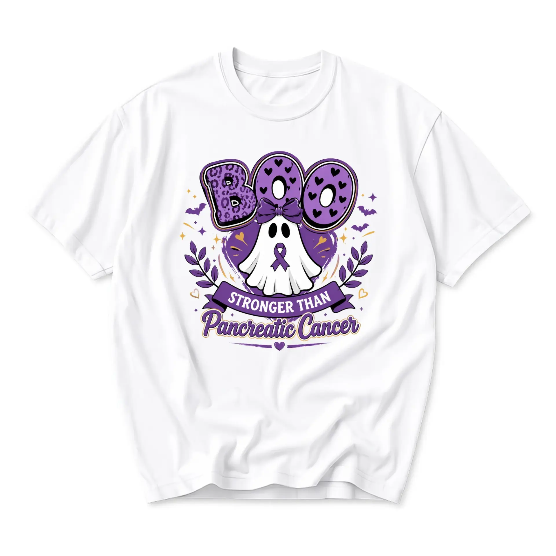 Funny Shirt Boo Stronger Than Pancreatic Cancer Awareness Graphic Tee Unisex Casual Apparel for Supportive Everyday Wear