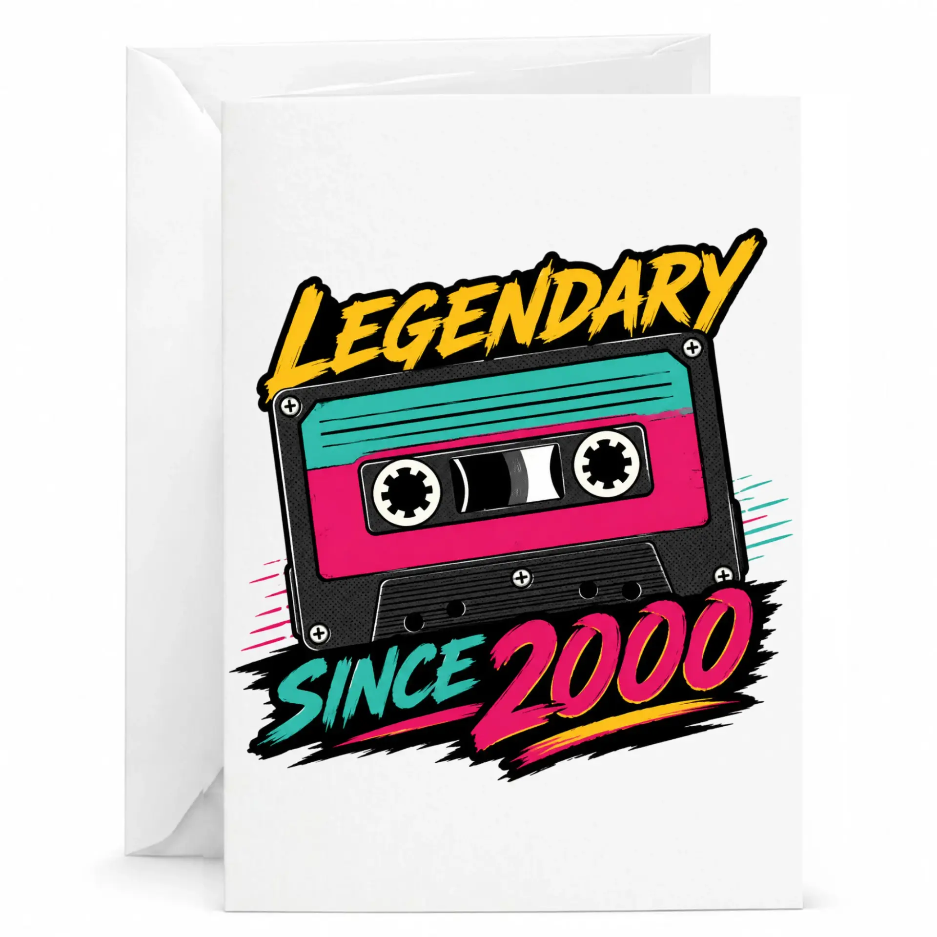 Funny Birthday Card Retro Cassette Tape Design Legendary Since 2000 Greeting Card with Envelope for Milestone Year