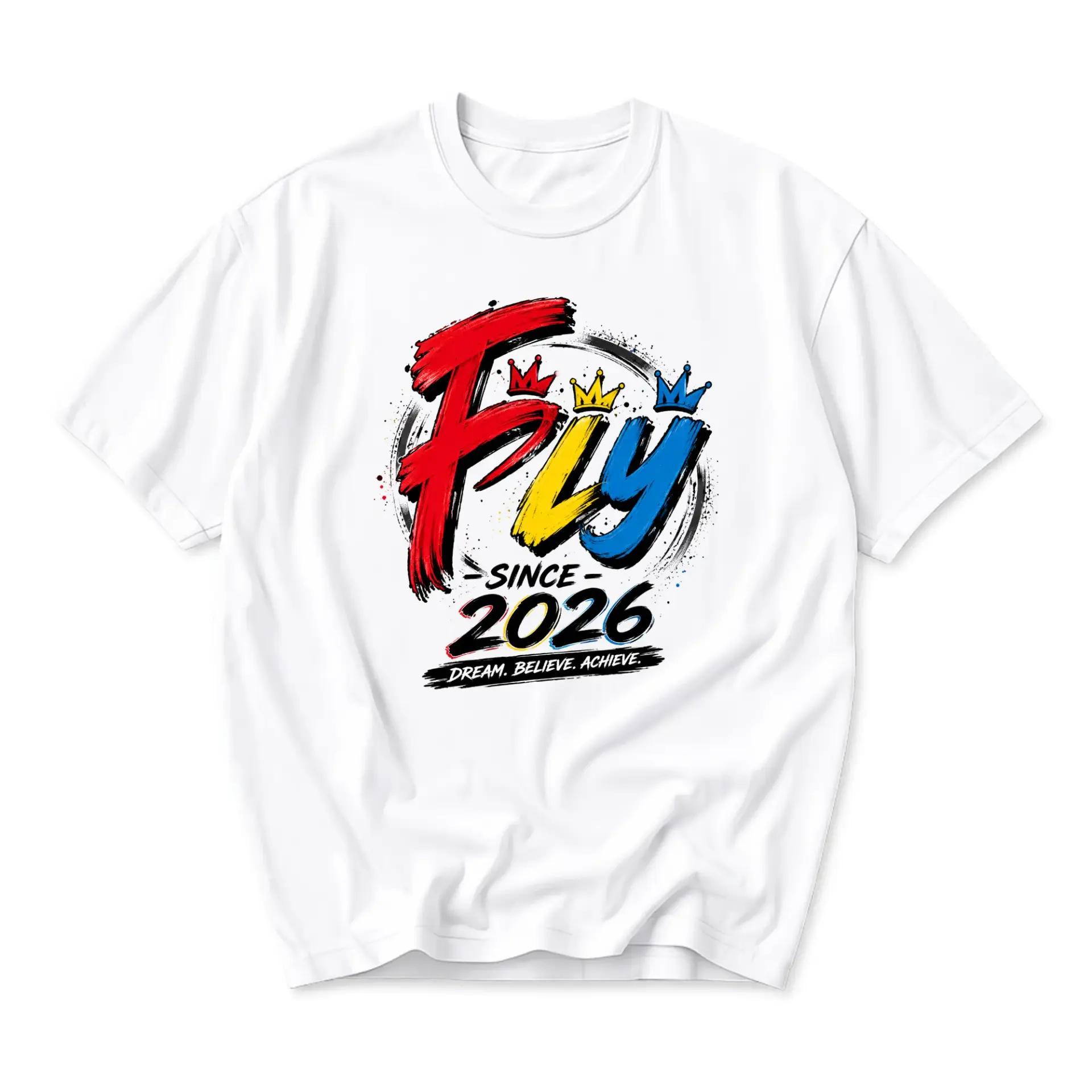 T-shirt Fly Since 2026 Dream Believe Achieve Graphic Tee Unisex Crew Neck Casual Everyday Wear Cotton Blend White