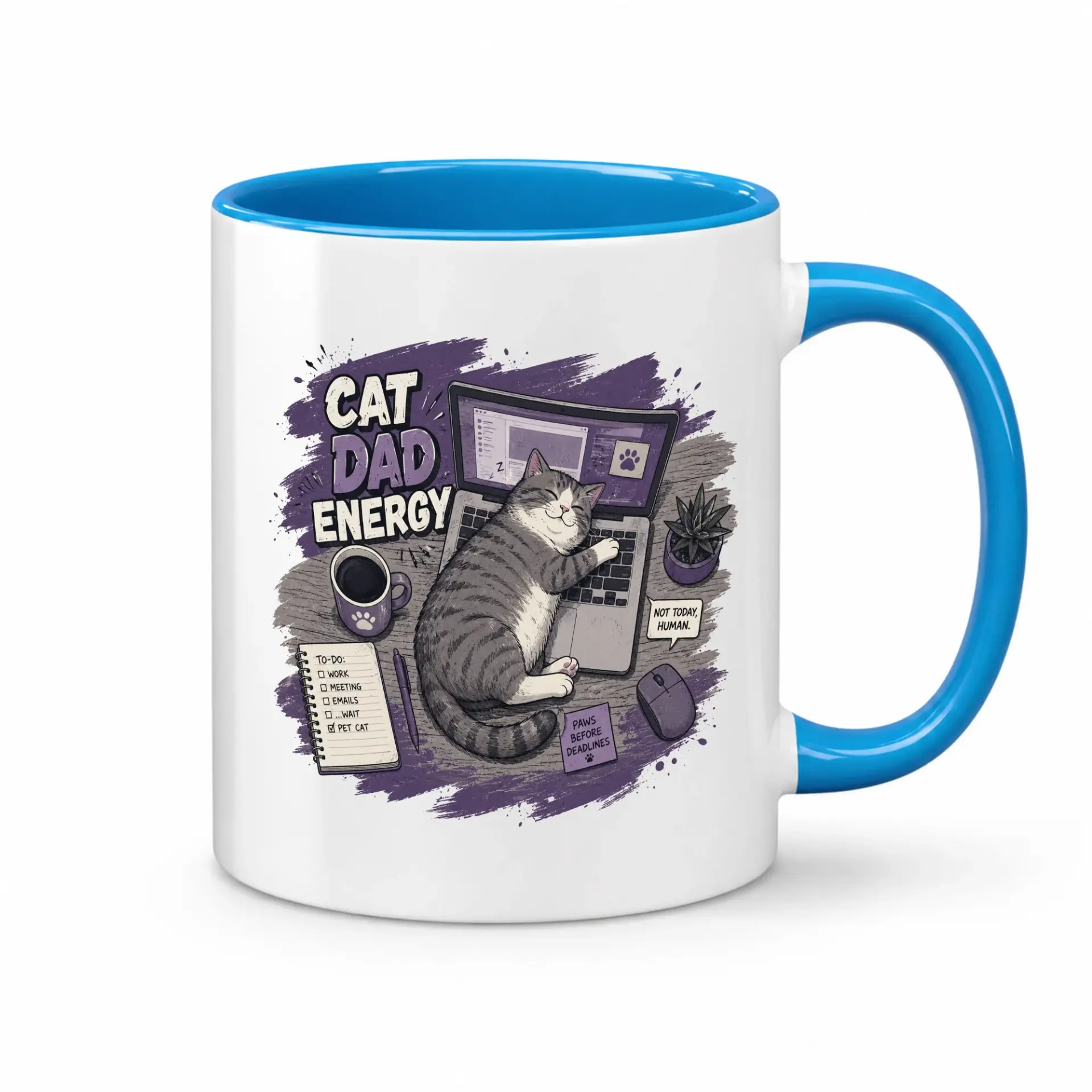 Funny Cat Dad Energy Coffee Mug for Office Enthusiasts Featuring Relaxing Pet Illustration on a Ceramic Cup Drinkware