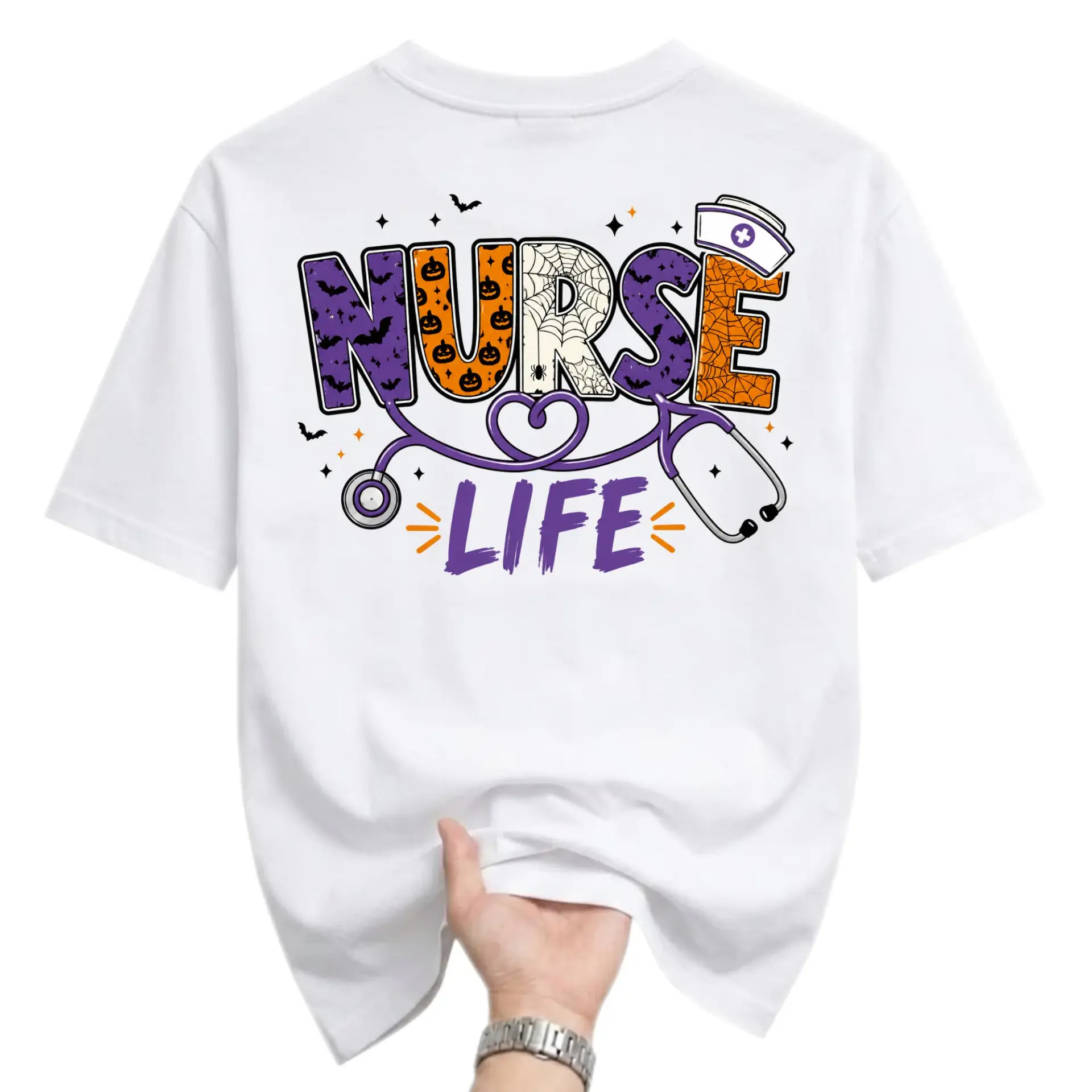 Graphic Tee Nurse Life Halloween Themed Shirt Medical Professional Seasonal Apparel Unisex Crew Neck Casual Cotton Top