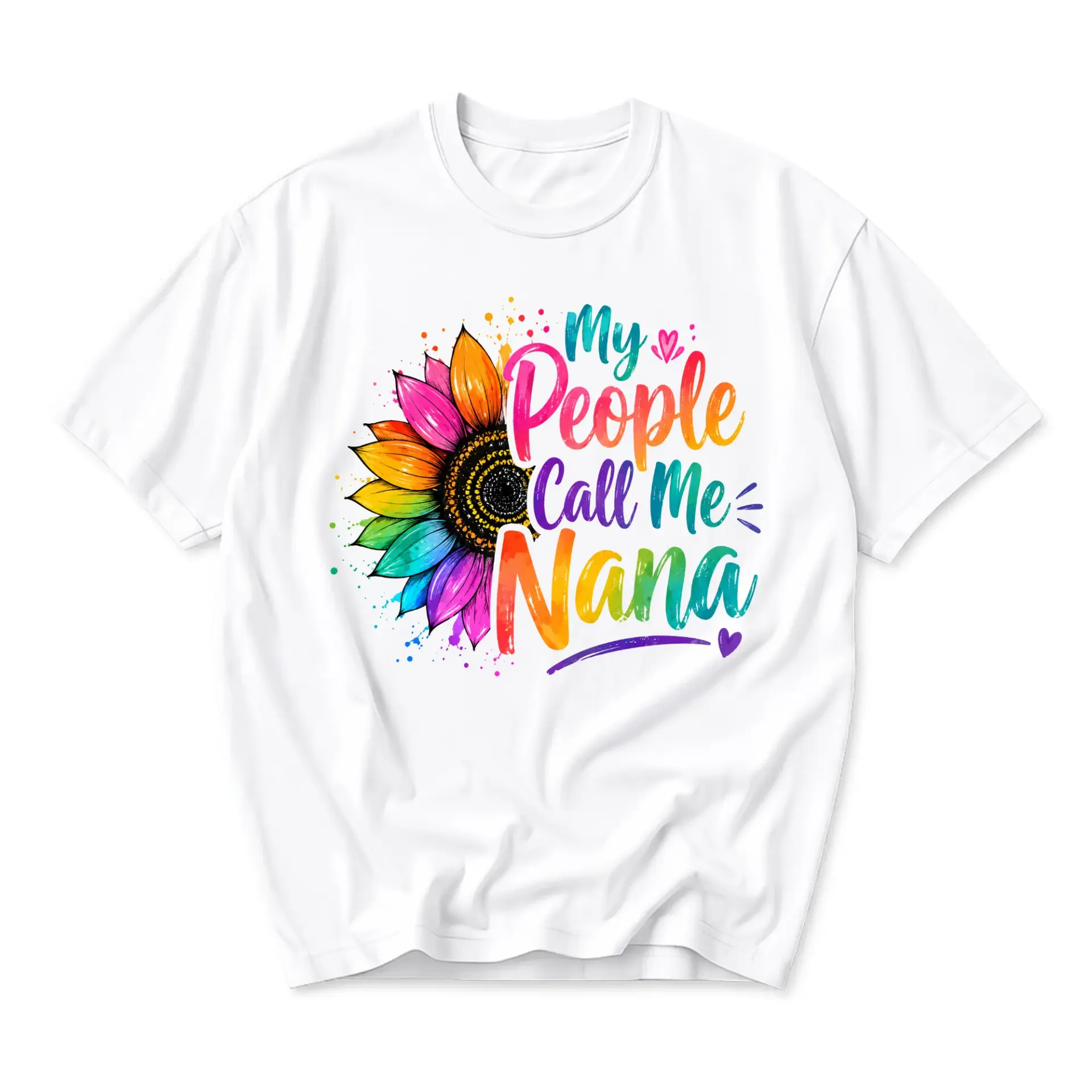 Funny Shirt My People Call Me Nana Graphic Tee Rainbow Sunflower Design