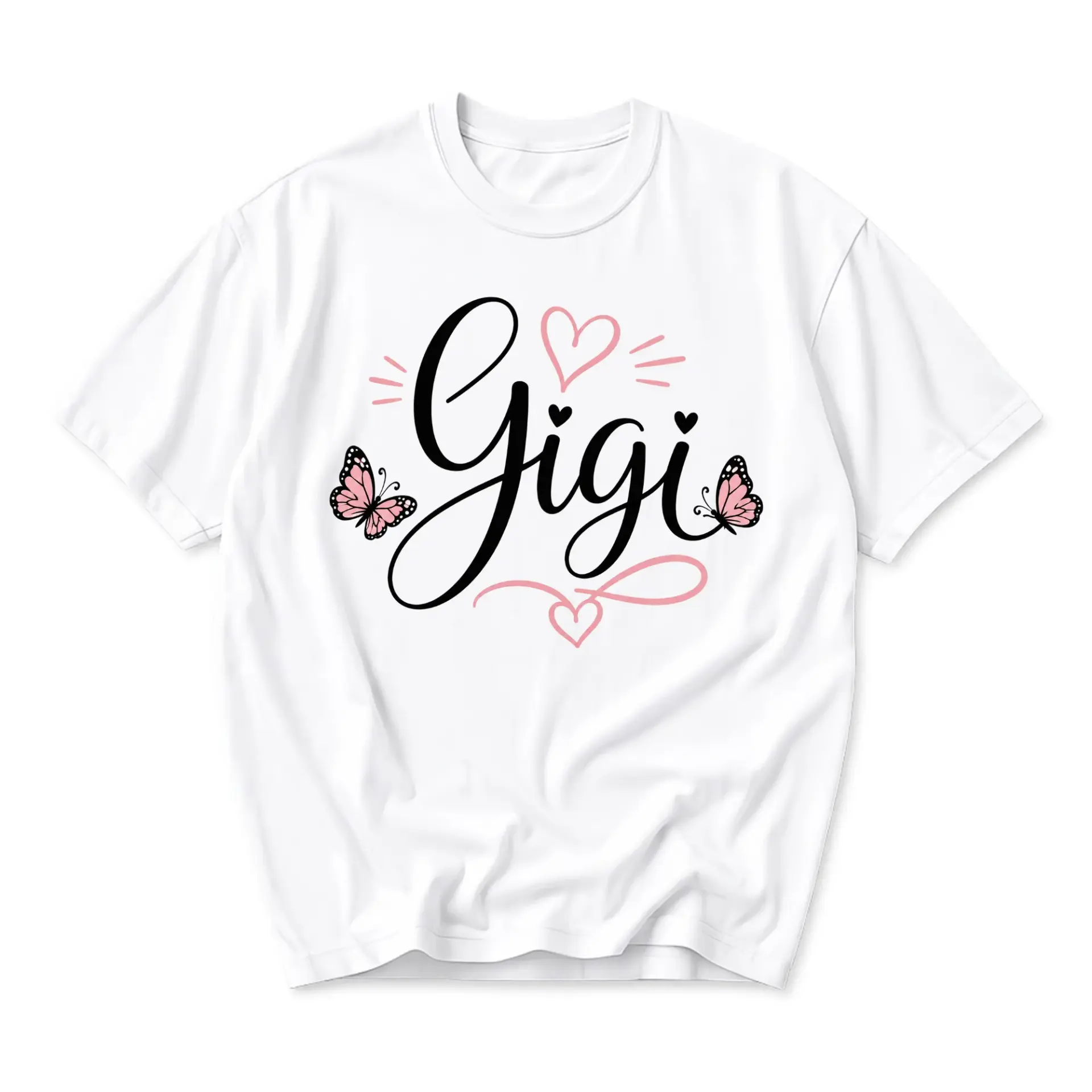 T-shirt Gigi Graphic Tee Casual Butterfly Heart Print Short Sleeve Crew