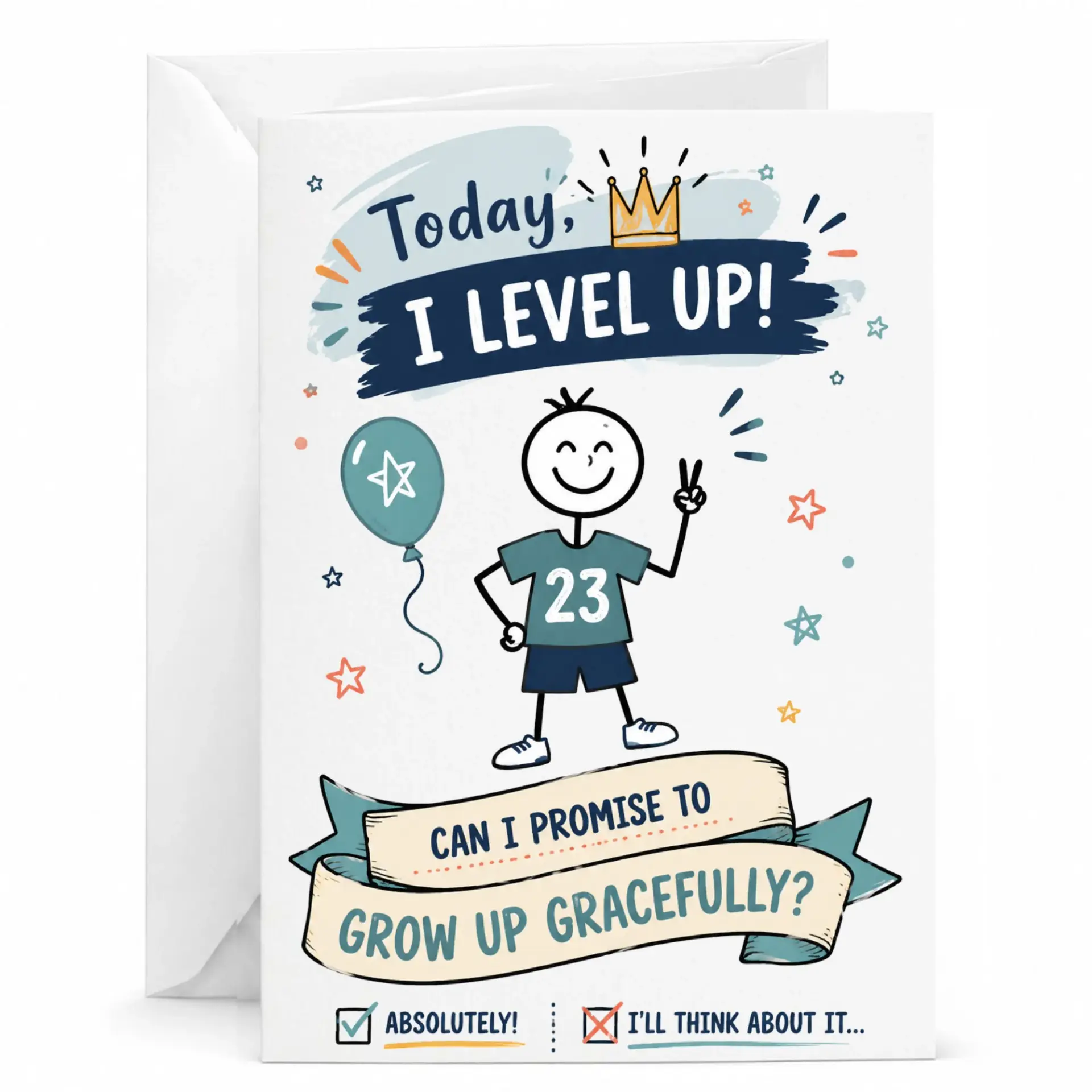 Birthday Card Funny Level up Gamer Theme Greeting Card for Milestone Celebrations with Matching White Envelope