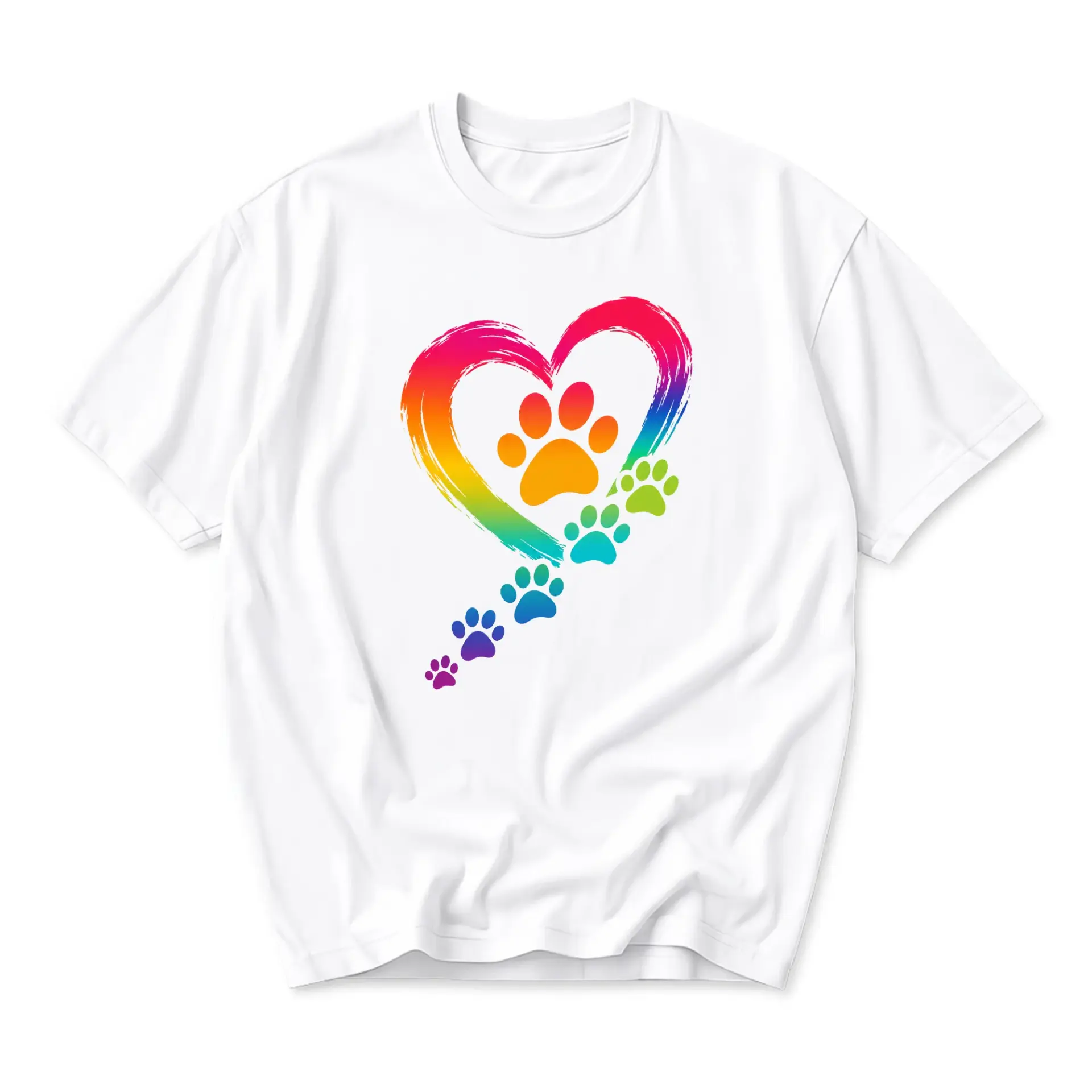 Graphic Tee Unisex Rainbow Paw Print Heart Short Sleeve Crew Neck Casual