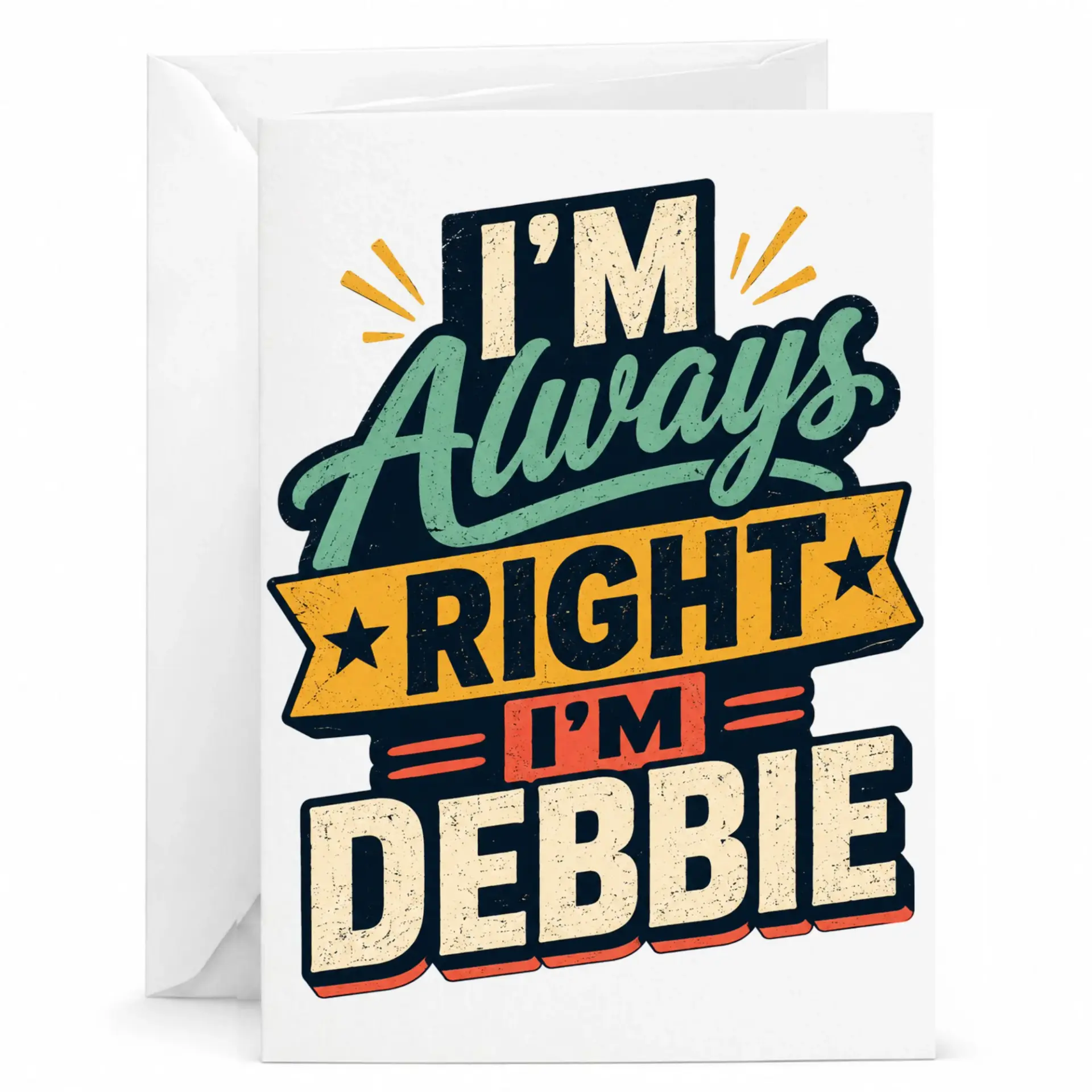 Funny Greeting Card I Am Always Right I Am Debbie Custom Name Personalized Humorous Stationery for Friends and Family