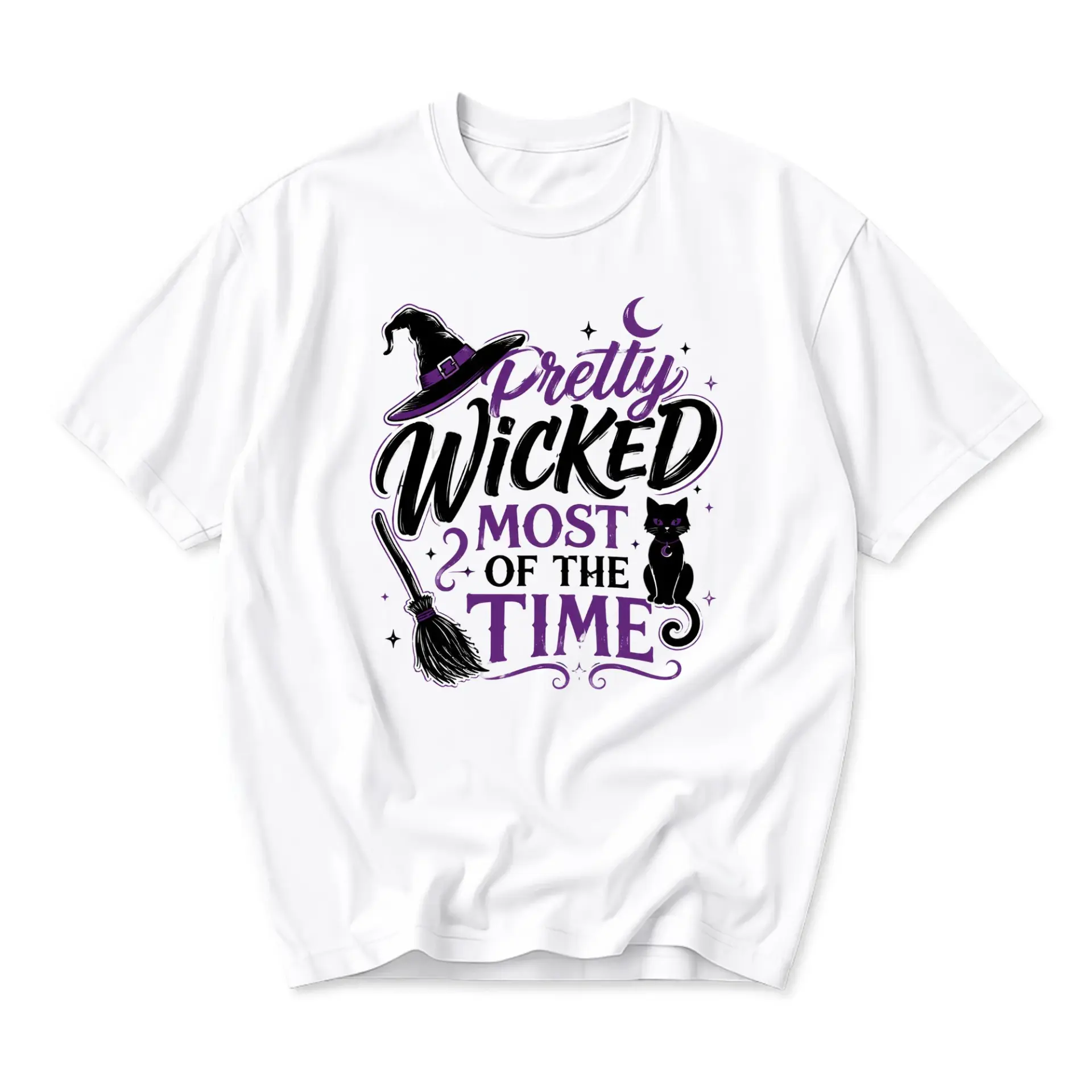 Funny Shirt Pretty Wicked Most of the Time Graphic Tee Casual Unisex Crew Neck Short Sleeve Cotton Apparel White
