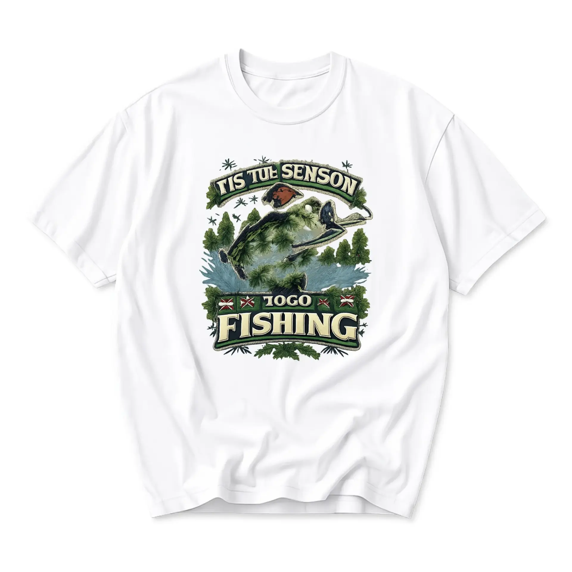 Funny Shirt Tis the Season to Go Fishing Unisex Graphic Printed Tee Outdoor Inspired Wildlife Crew Neck Top