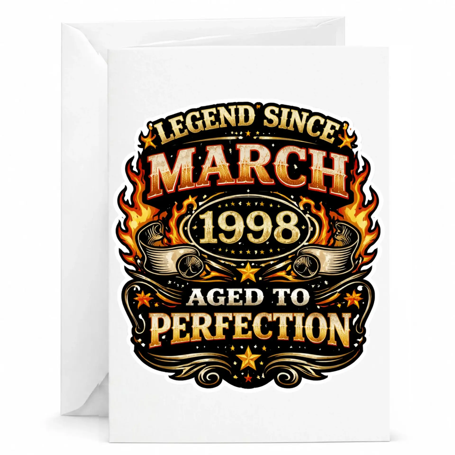 Birthday Card Legend Since March 1998 Aged to Perfection Greeting Card with Envelope for Milestone Celebration