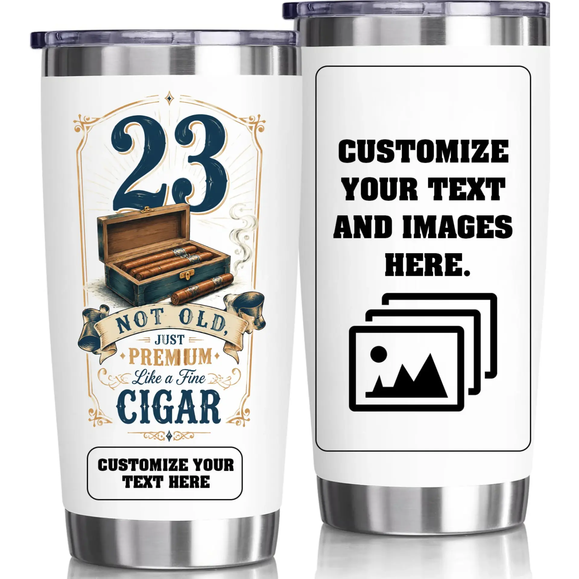 Stainless Steel Tumbler 20oz Vacuum Insulated Cup for Coffee and Tea with Cigar Theme Design Custom Gift
