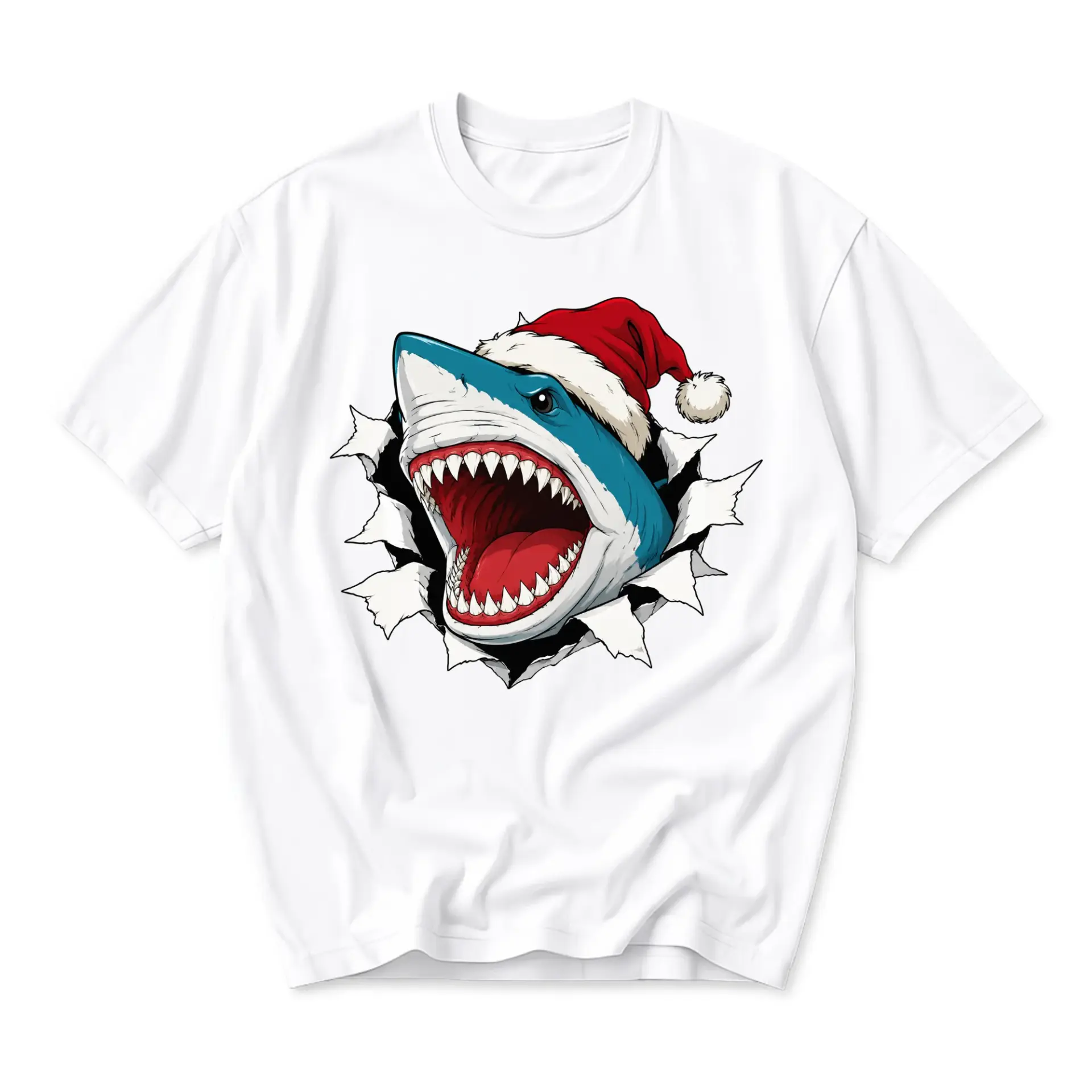 Graphic Tee Christmas Shark Unisex T-Shirt Funny Holiday Apparel for Casual
