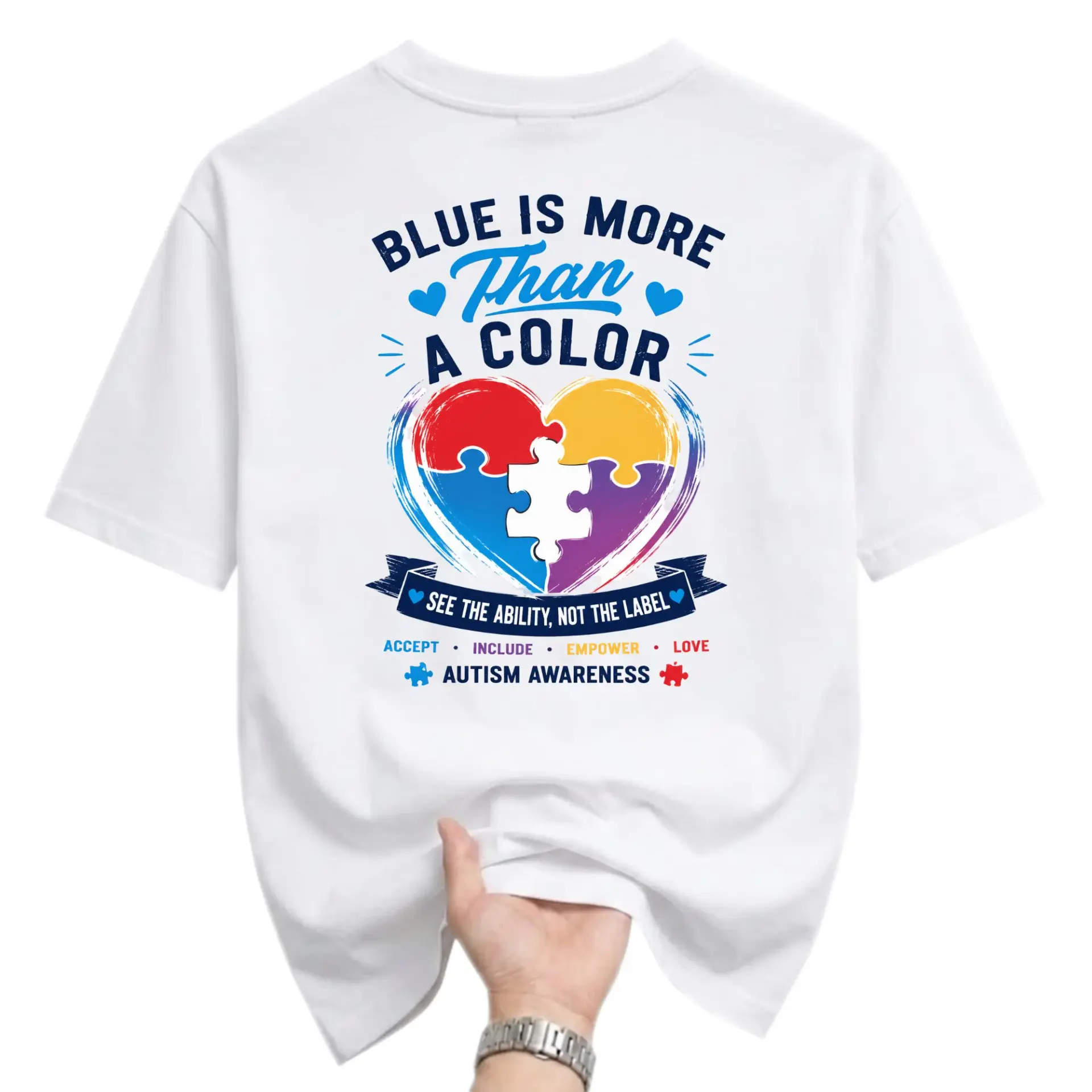 Graphic Tee Unisex Awareness Heart Puzzle Print T-Shirt Soft Cotton Casual