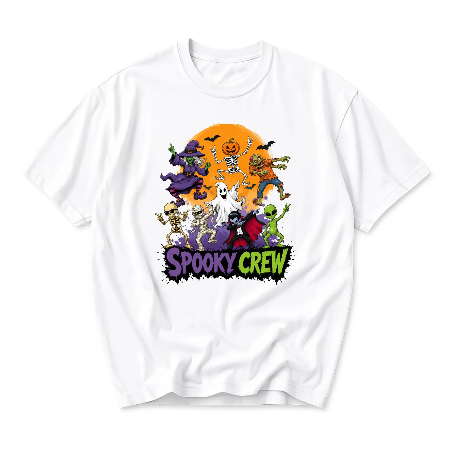 Funny Shirt Spooky Crew Halloween Graphic Tee Unisex Crew Neck Short Sleeve Casual Cotton Blend Apparel