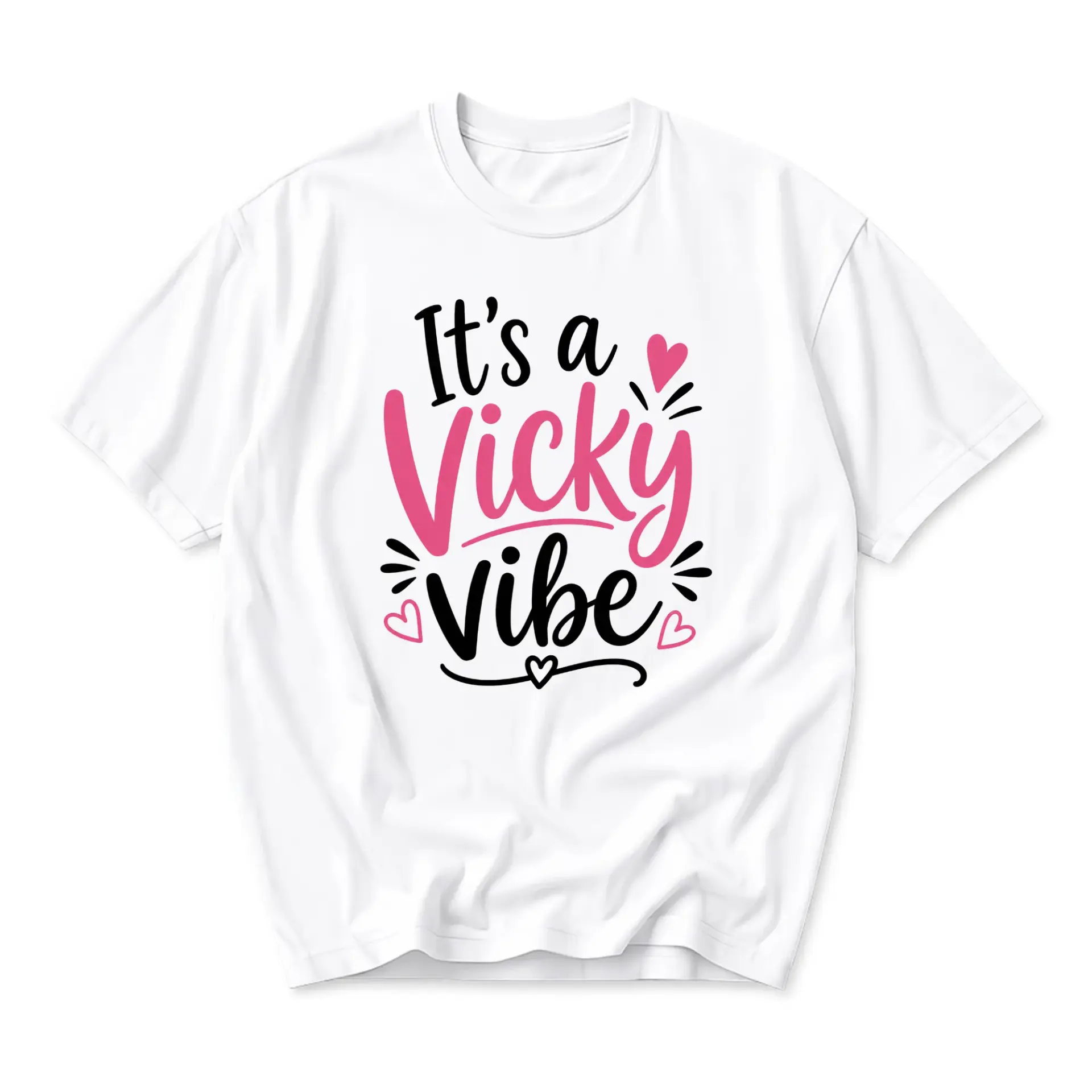 Graphic Tee It Is a Vicky Vibe Shirt Personalized Name Present Custom Script Typography Unisex Crew Neck Casual Top