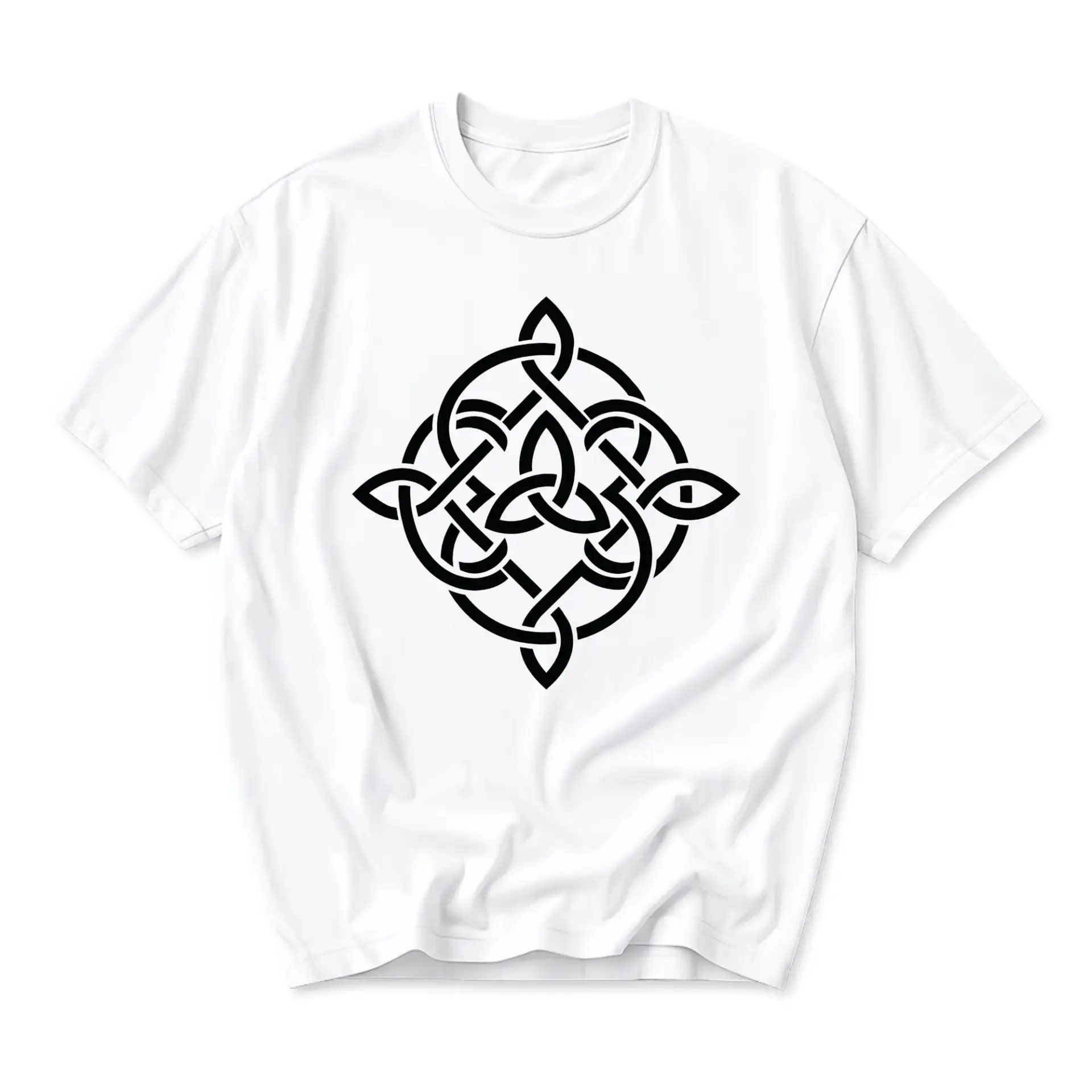 T-shirt Graphic Tee Featuring an Intricate Black and White Geometric Celtic Knot Pattern in a Unisex Crew Neck Design