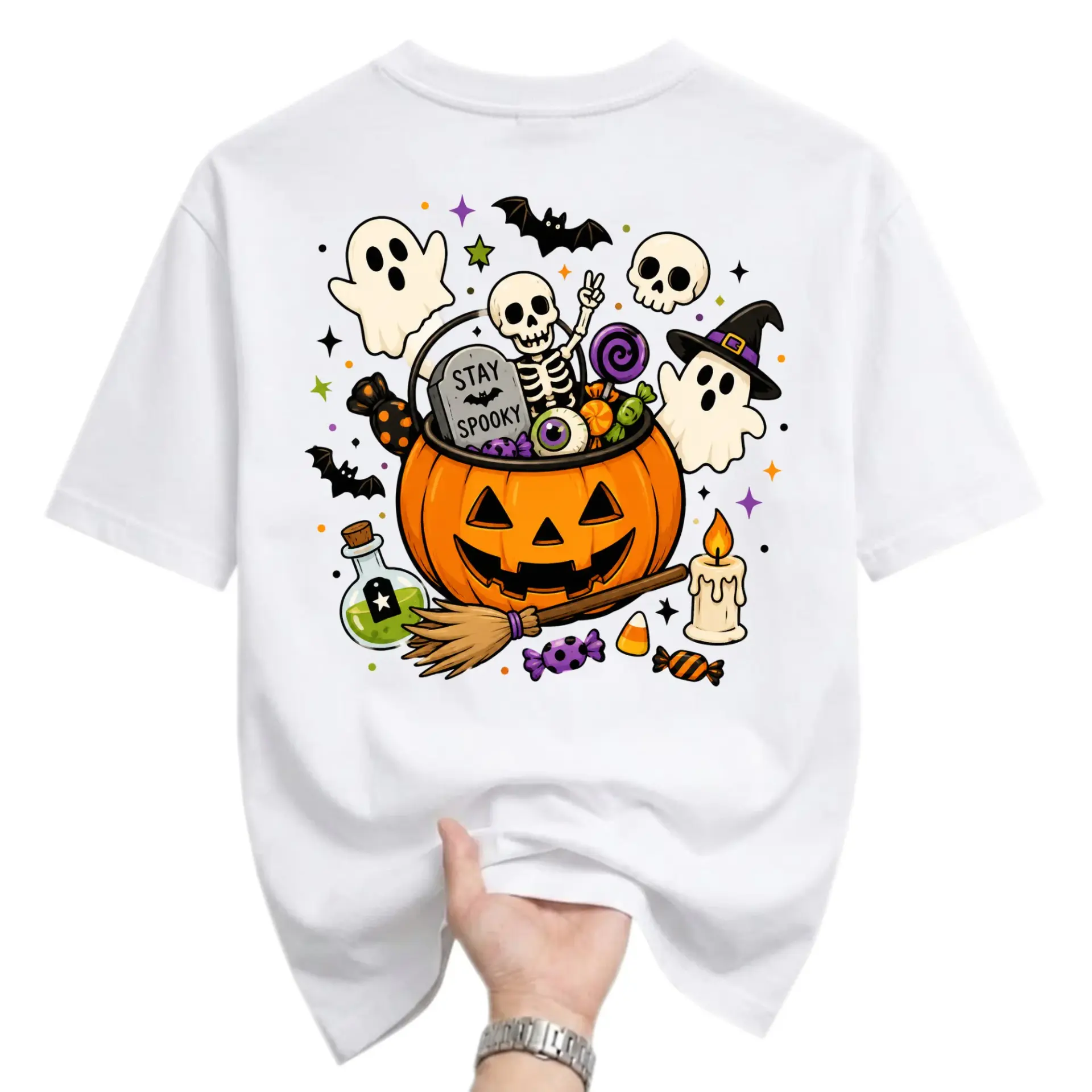 Funny Shirt Stay Spooky Halloween Graphic Tee Unisex Crew Neck Comfortable Cotton Blend Casual Short Sleeve Apparel