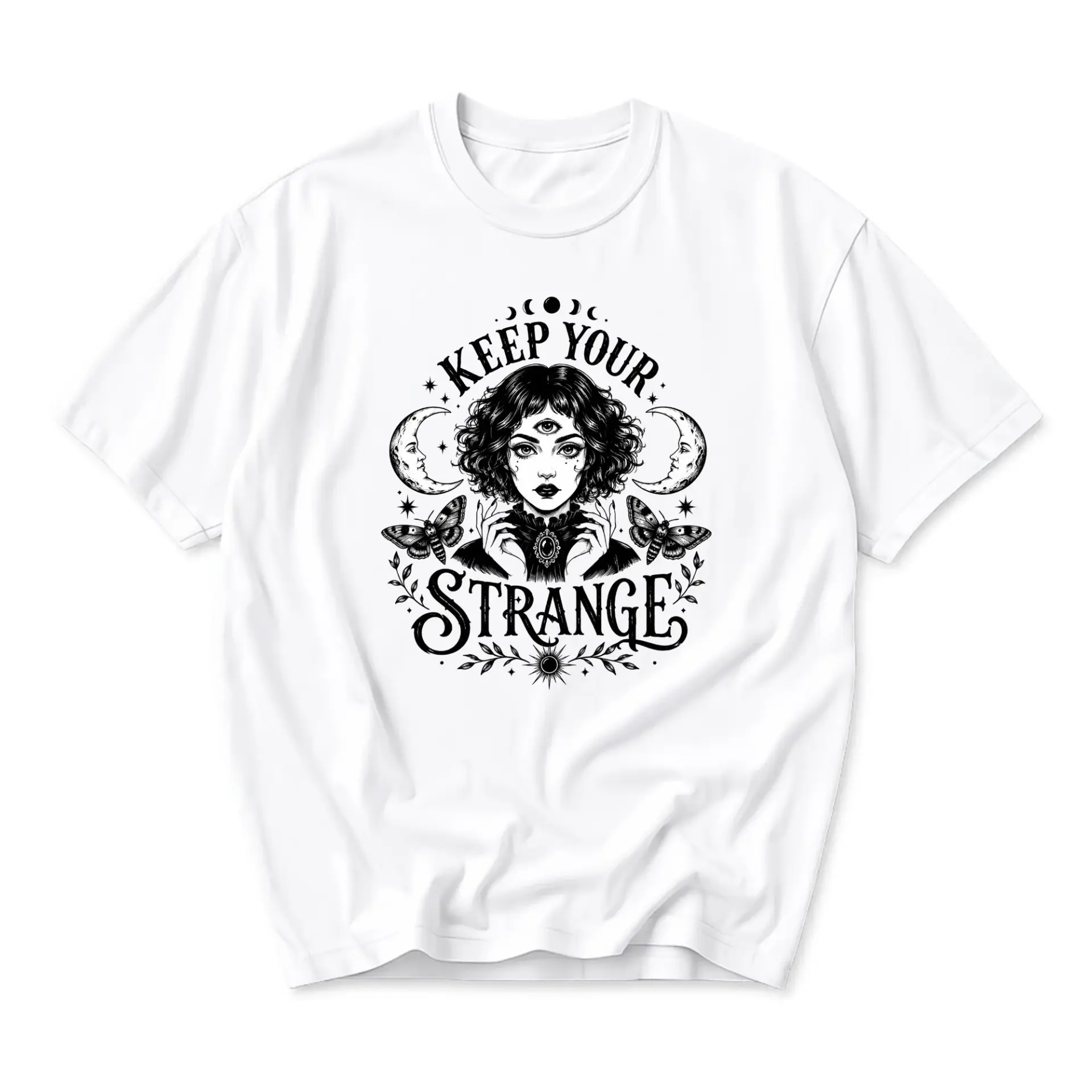 Graphic Tee Keep Your Strange Celestial Occult Art Unisex Casual Cotton Crew Neck Shirt for Everyday Style Comfort