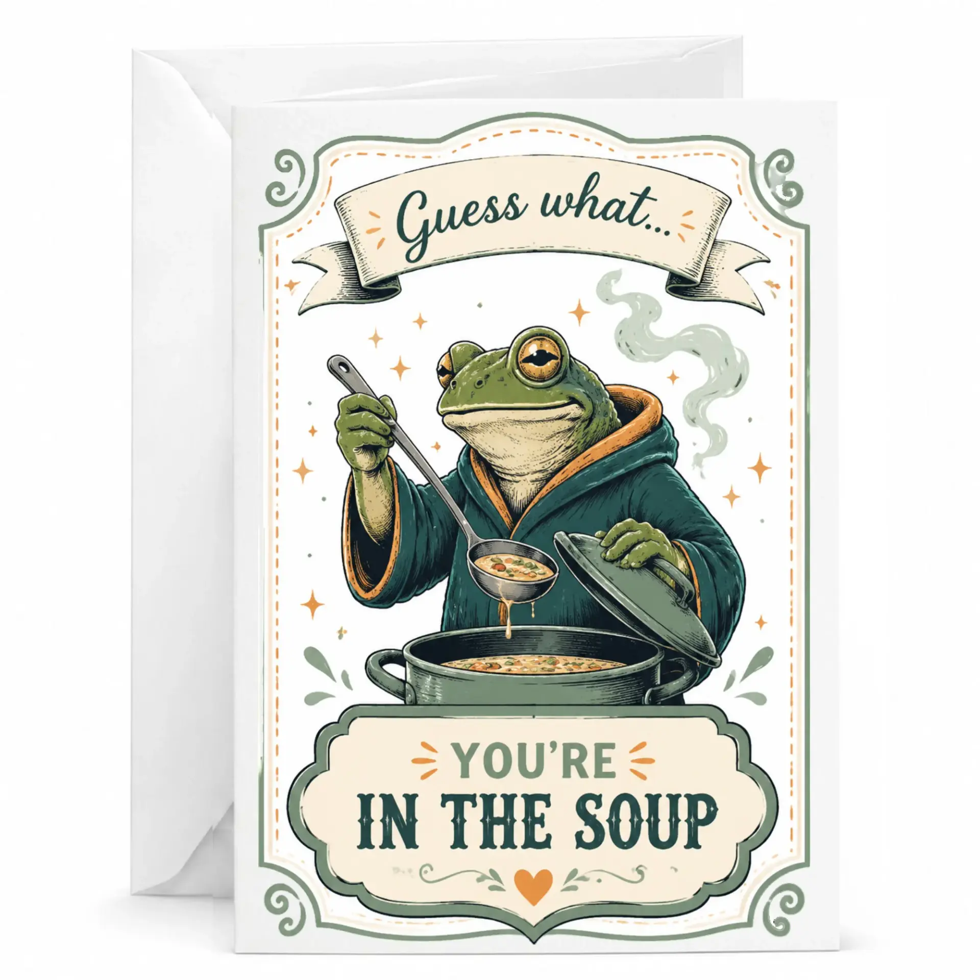 Funny Cooking Pun Greeting Card Cute Animal Illustration Whimsical Thinking of You Note for Any Occasion
