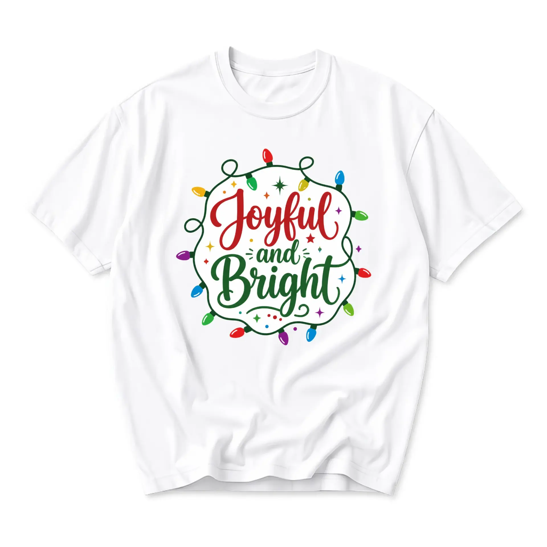 T-shirt Joyful and Bright Holiday Graphic Tee Unisex Short Sleeve Casual Apparel for Winter Seasonal Celebration Events