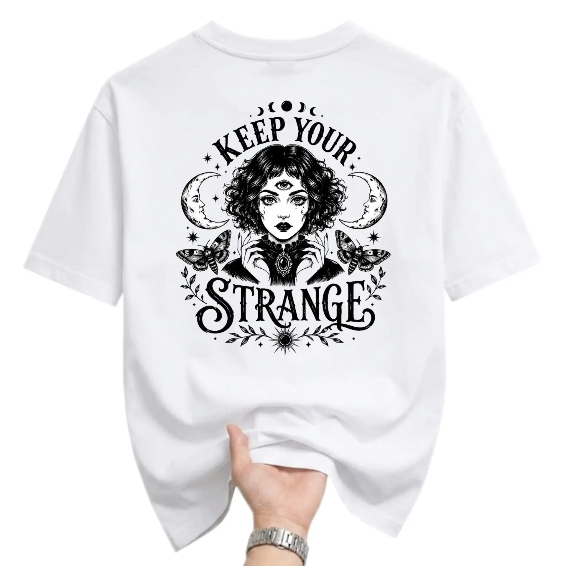 Graphic Tee Keep Your Strange Celestial Occult Art Unisex Casual Cotton Crew Neck Shirt for Everyday Style Comfort