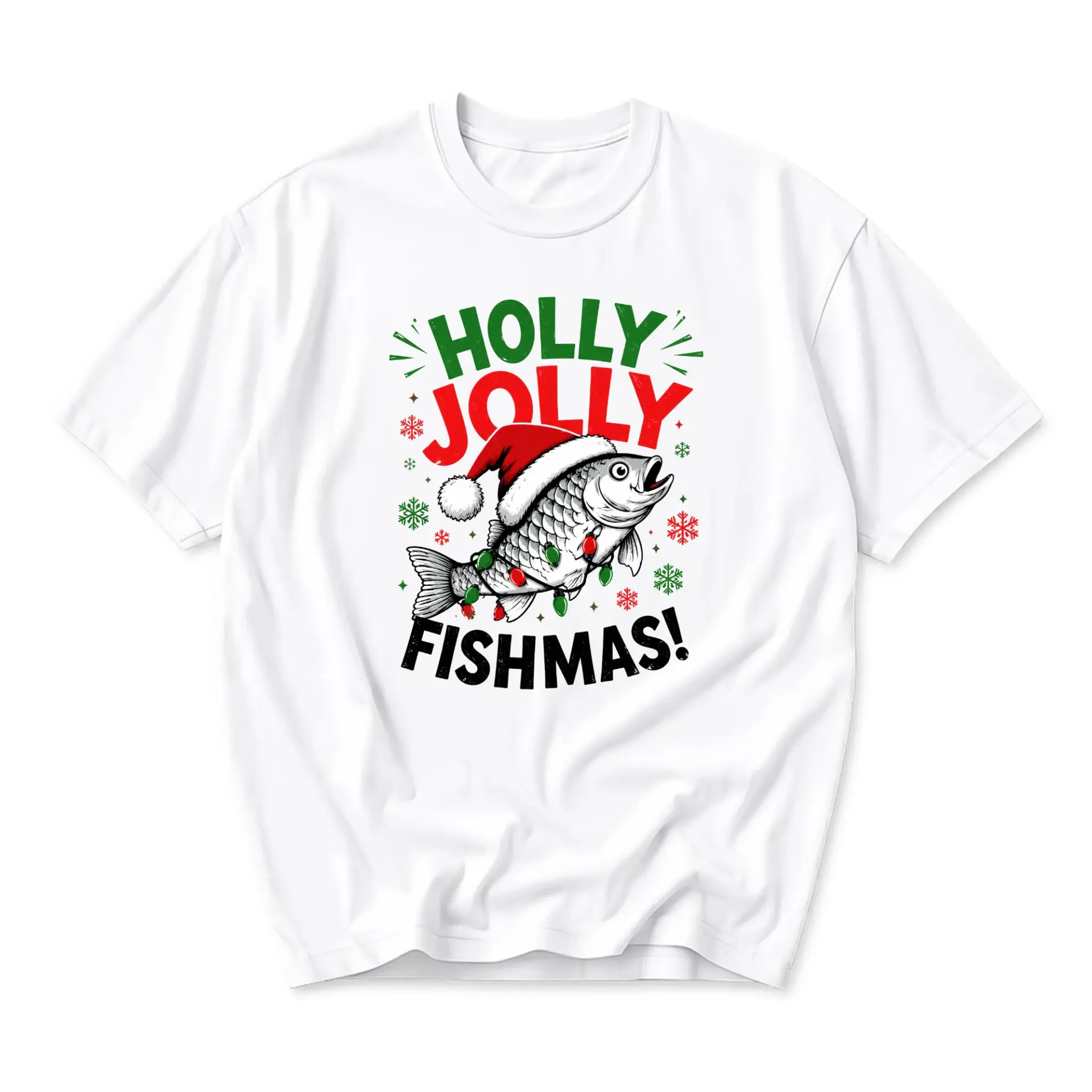 Graphic Tee Fishmas Funny Fishing Christmas T-Shirt Unisex Casual Crew Neck