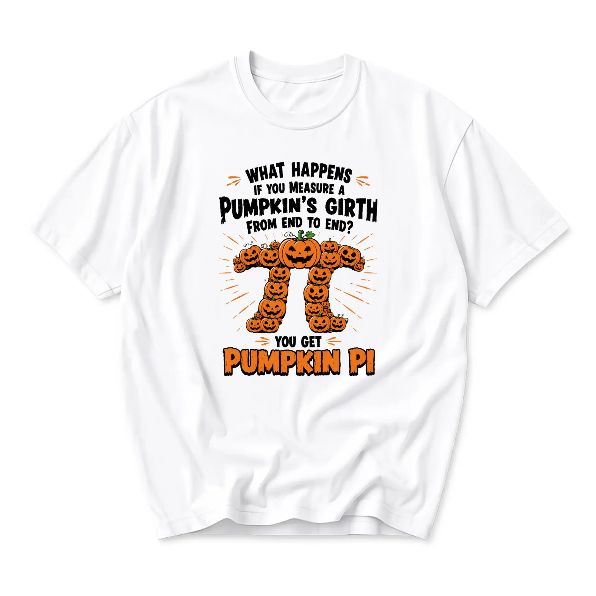 Funny Shirt Pumpkin Pi Math Pun Graphic Tee Unisex Crew Neck Casual Everyday Wear Soft Cotton Blend Print Top