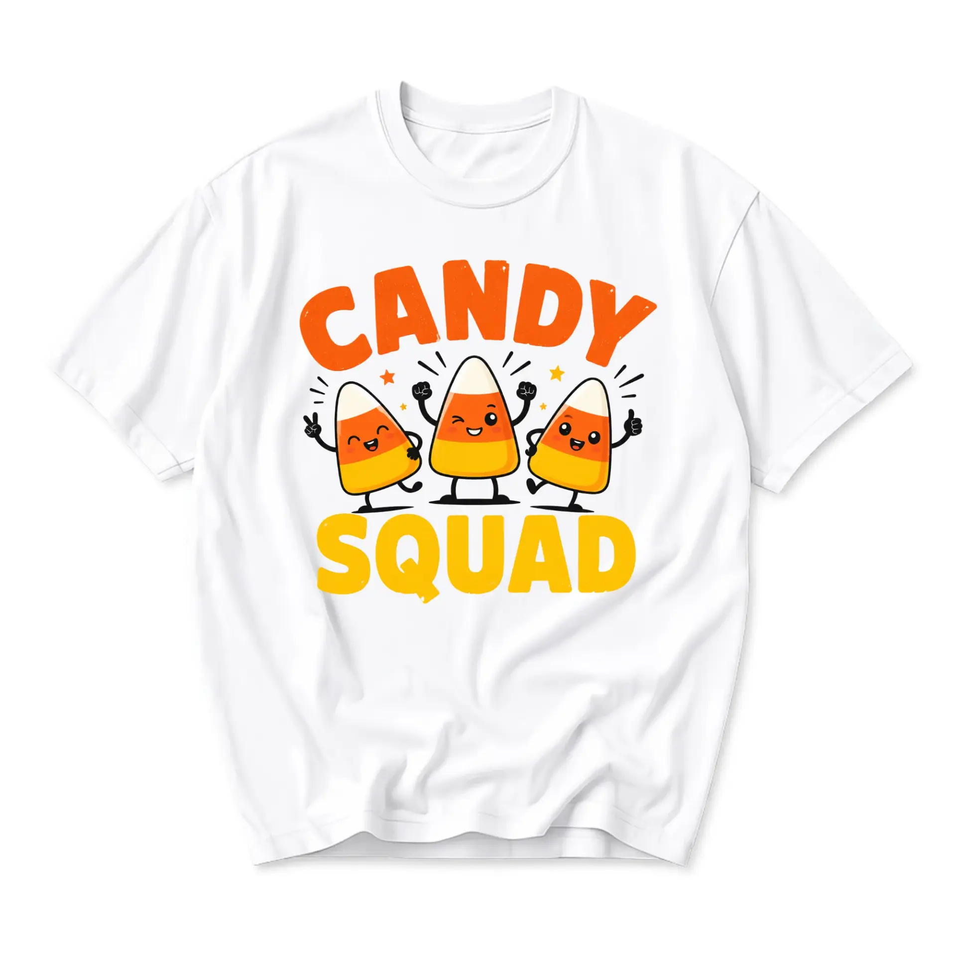 Funny Shirt Candy Squad Graphic Tee Casual Unisex Crew Neck Holiday Outfit for Parties and Seasonal Celebrations White