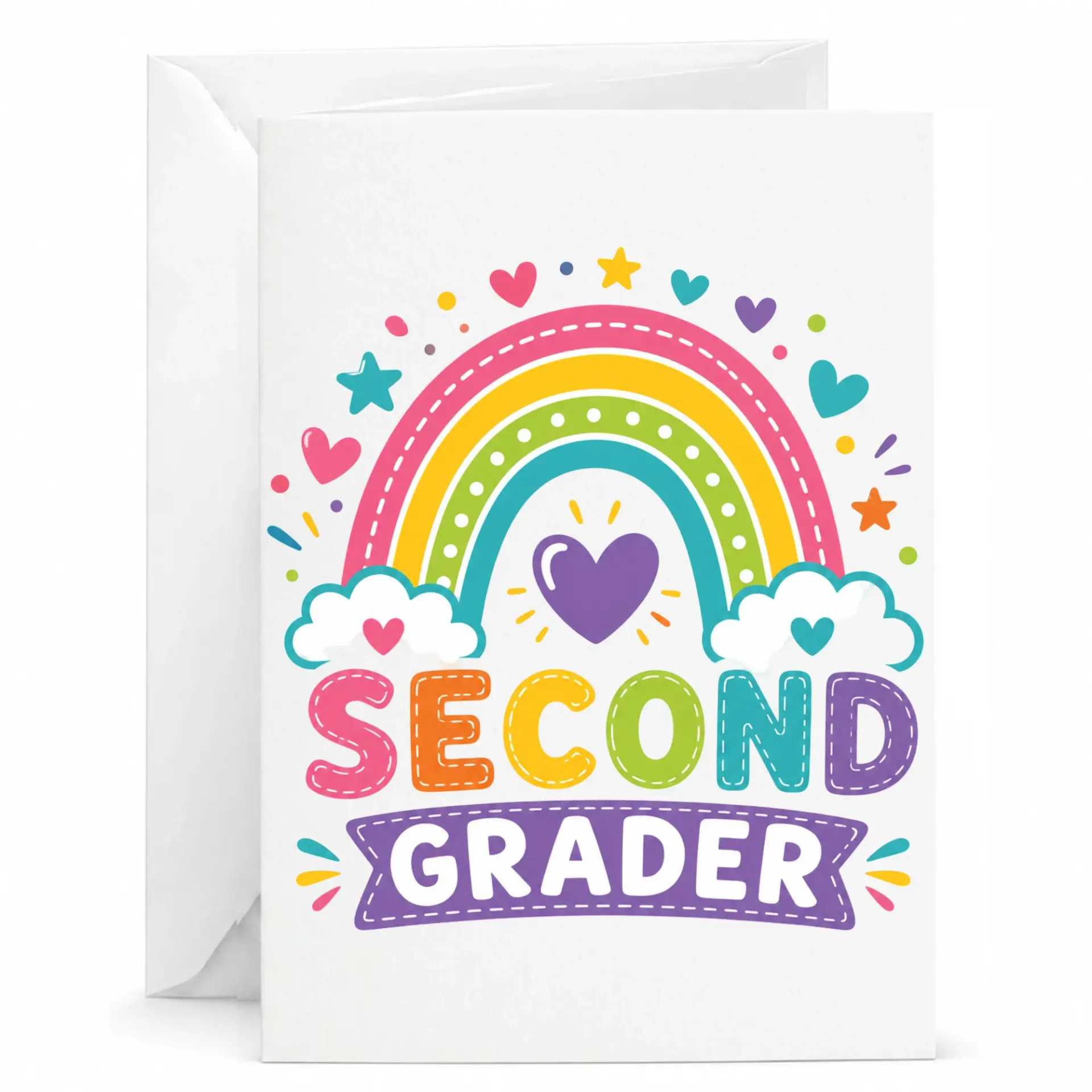 Greeting Card Second Grader Rainbow Theme Achievement Note for Encouragement and Special Milestone