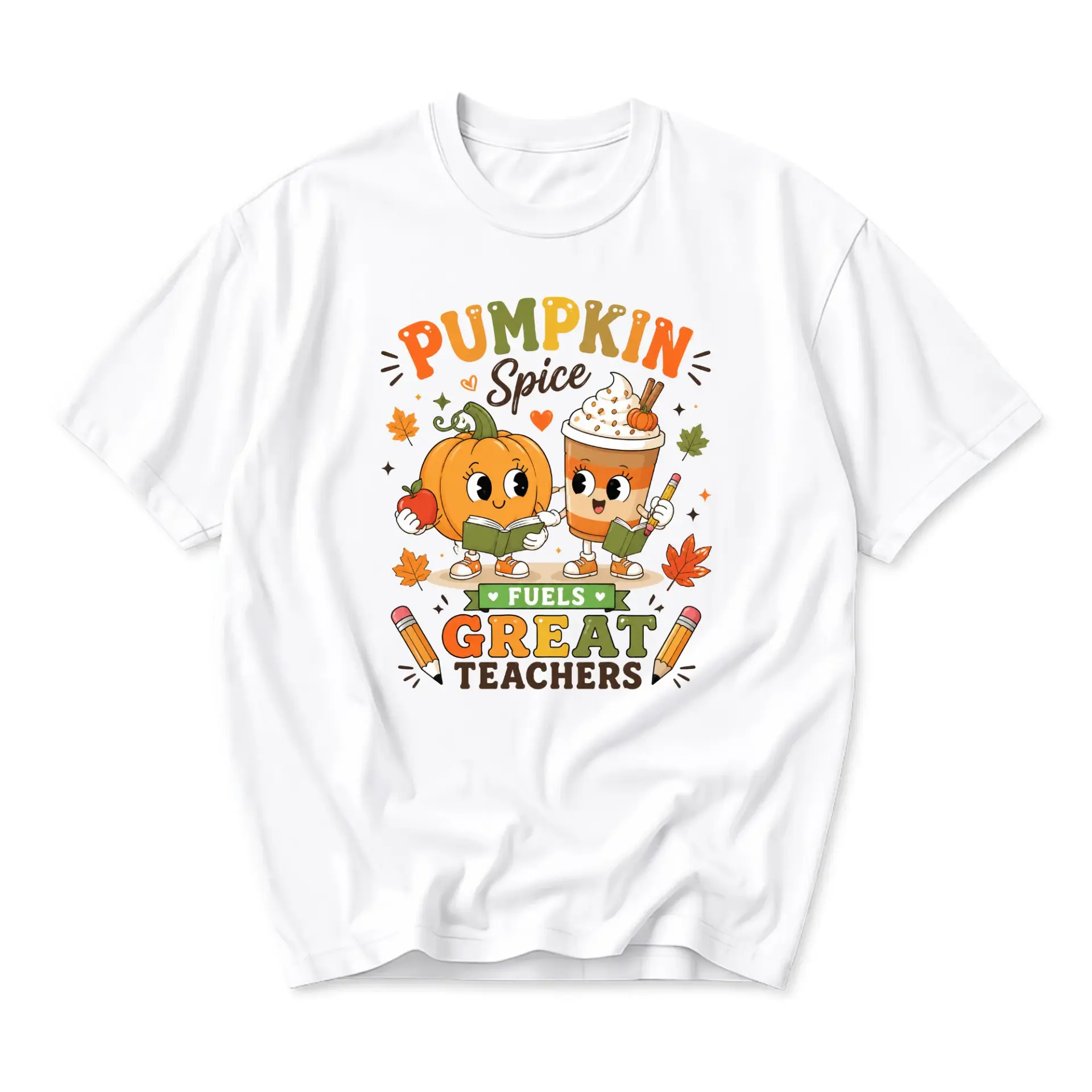 Graphic Tee Pumpkin Spice Fuels Great Teachers Print Unisex Cotton Blend Crew Neck Short Sleeve Casual Fall Seasonal Shirt