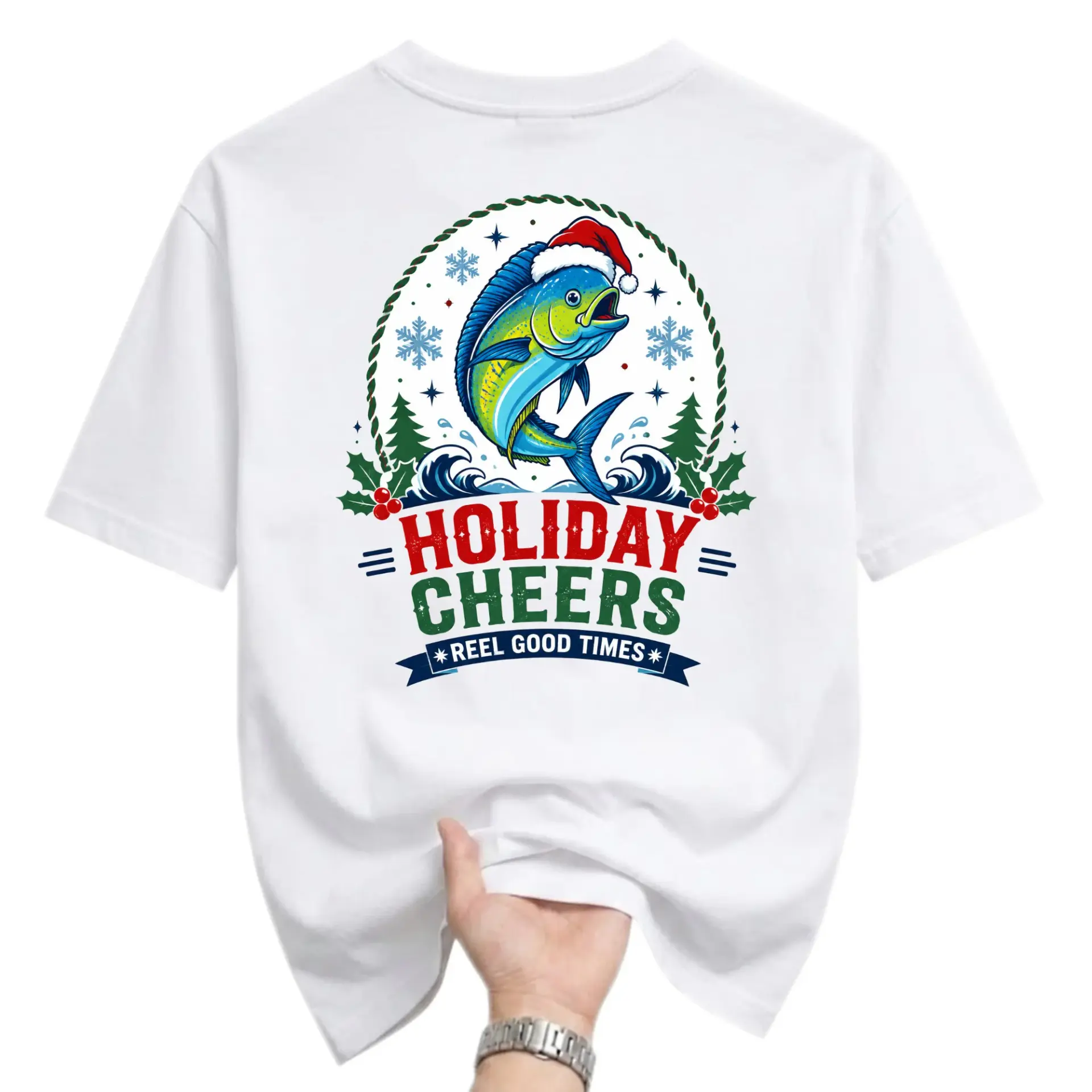 Funny Shirt Holiday Cheers Reel Good Times Graphic Tee Fishing Theme Unisex Short Sleeve Cotton Crew Neck