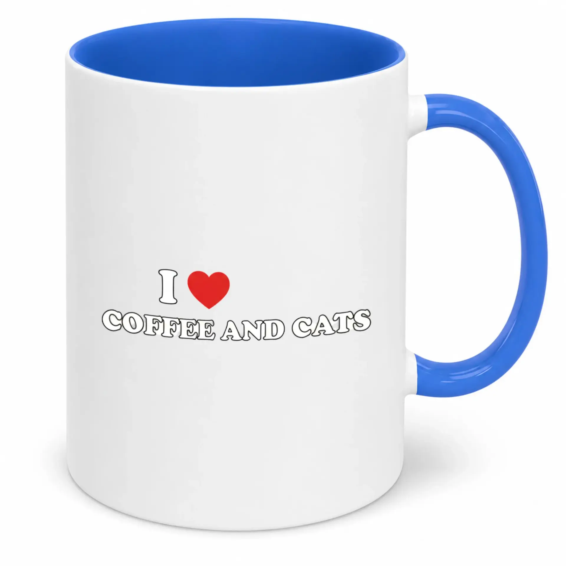Funny Coffee Mug for Cat Lovers and Enthusiasts I Love Cats Design Premium Ceramic Beverage Cup with Blue Handle