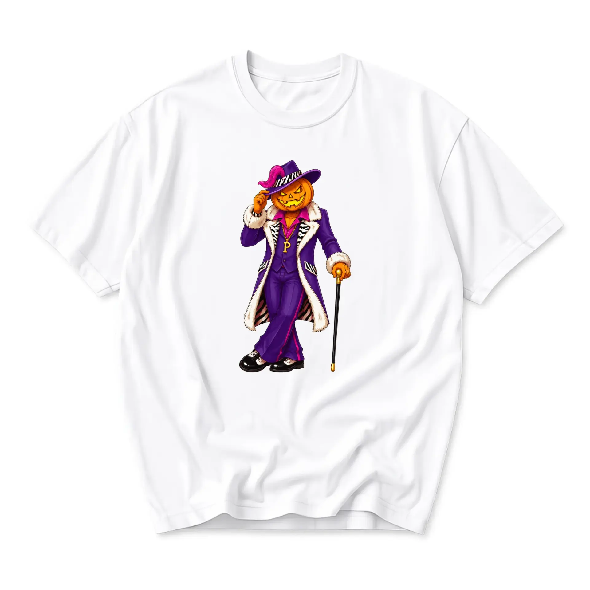 Graphic Tee Pumpkin Pimp Character Print Unisex Cotton Short Sleeve Crew Neck Casual Everyday Fashion Shirt