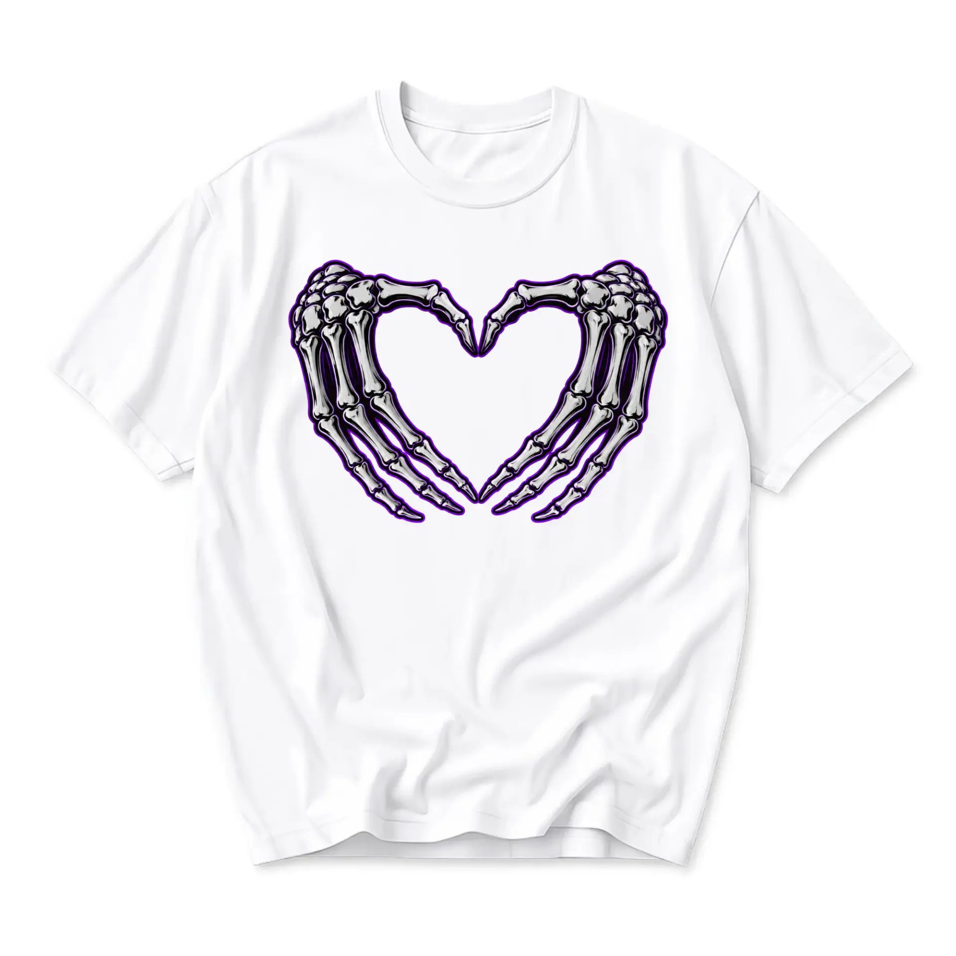 Graphic Tee Skeleton Heart Hands Unisex Crew Neck Shirt Casual Comfortable Everyday Apparel Streetwear Style White