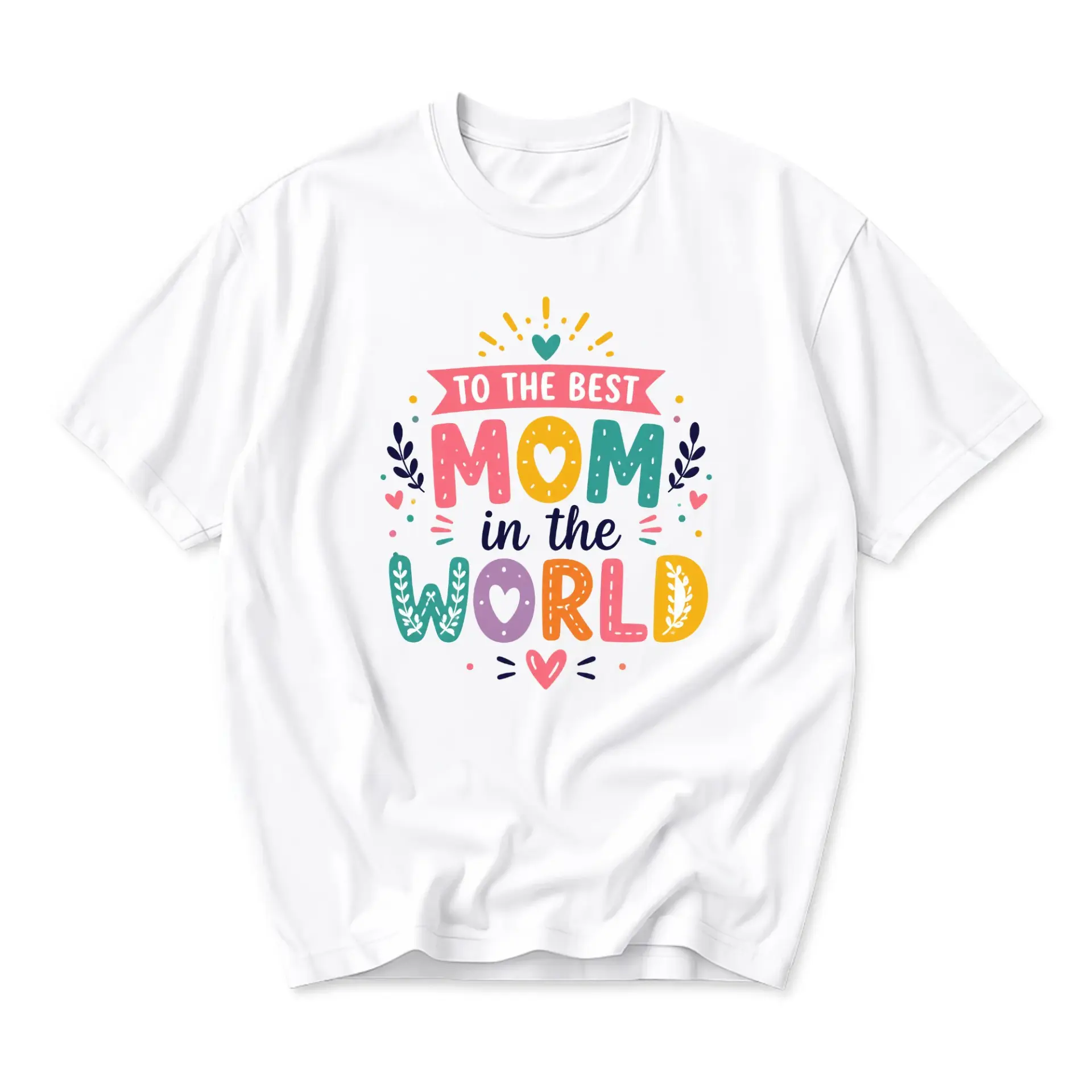 Graphic Tee to the Best Mom in World Colorful Floral Heart Print Unisex