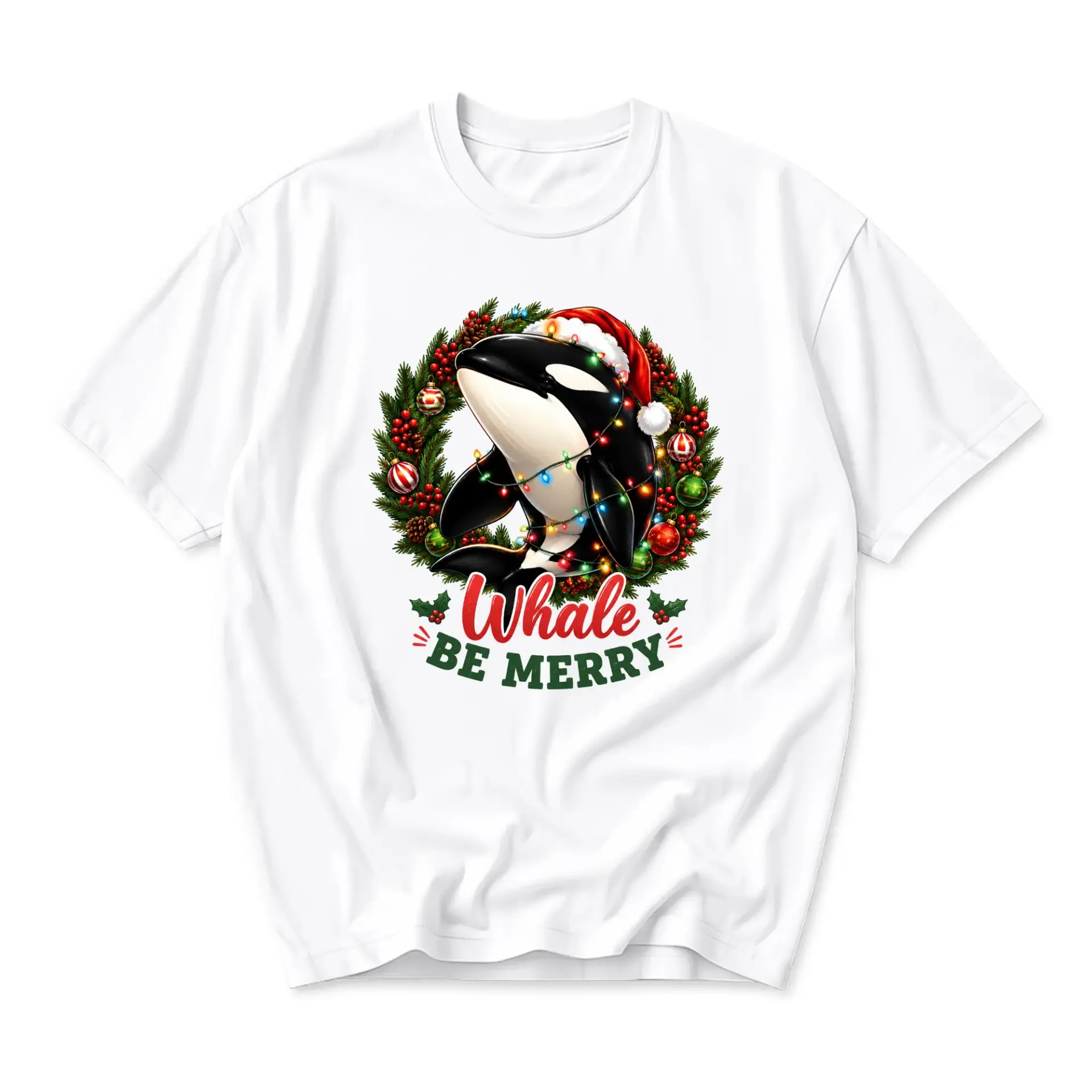 Funny Shirt Whale Be Merry Holiday Graphic Tee Unisex Casual Short Sleeve Crew Neck Cotton Blend Soft Breathable Top