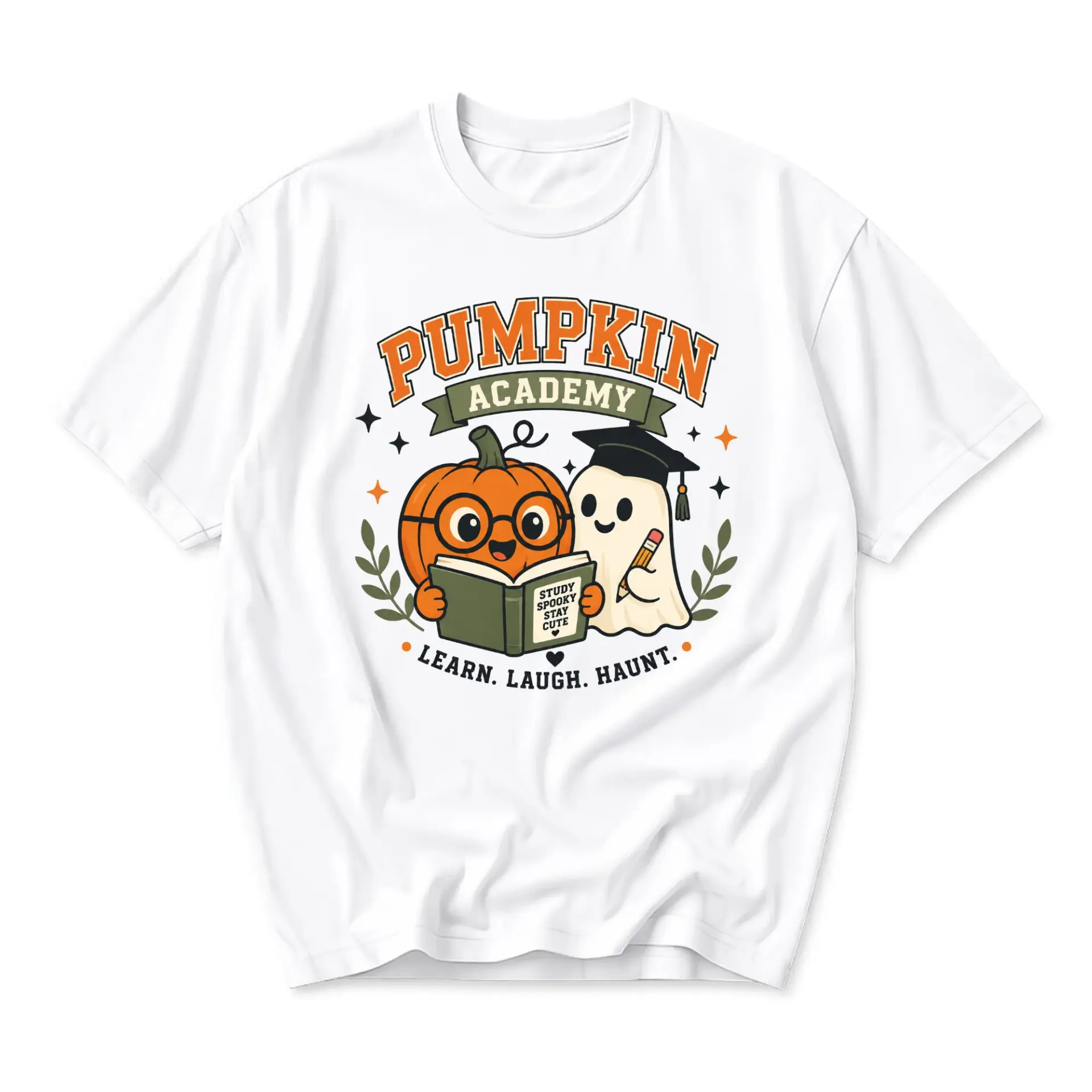 Graphic Tee Pumpkin Academy Fall Season Shirt Cute Ghost Academic Apparel Unisex Crew Neck Short Sleeve Casual Top