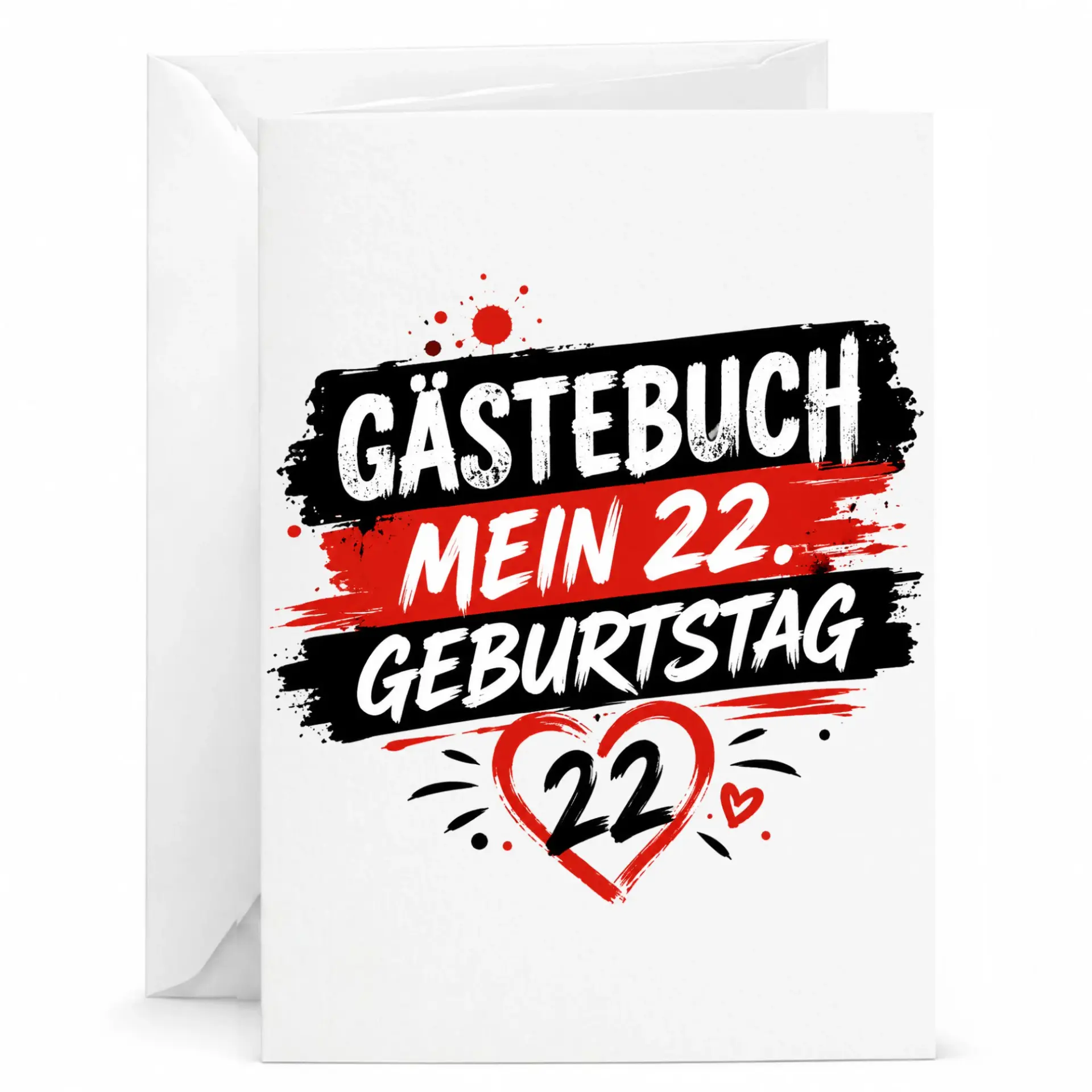 Birthday Card Greeting Card for 22nd Birthday Celebration Modern Red and Black Design Guest Book Theme Greeting Card