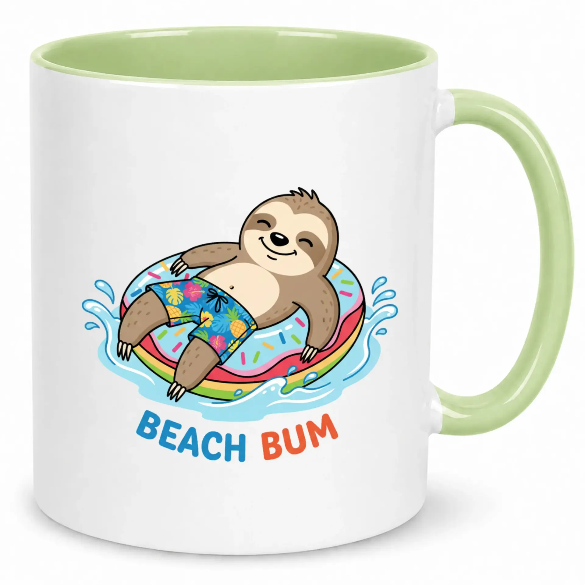 Funny Sloth Coffee Mug Relaxing Beach Bum Theme Ceramic Cup for Hot Drinks | Unique Summer Vacation Gift Idea for Home or Office