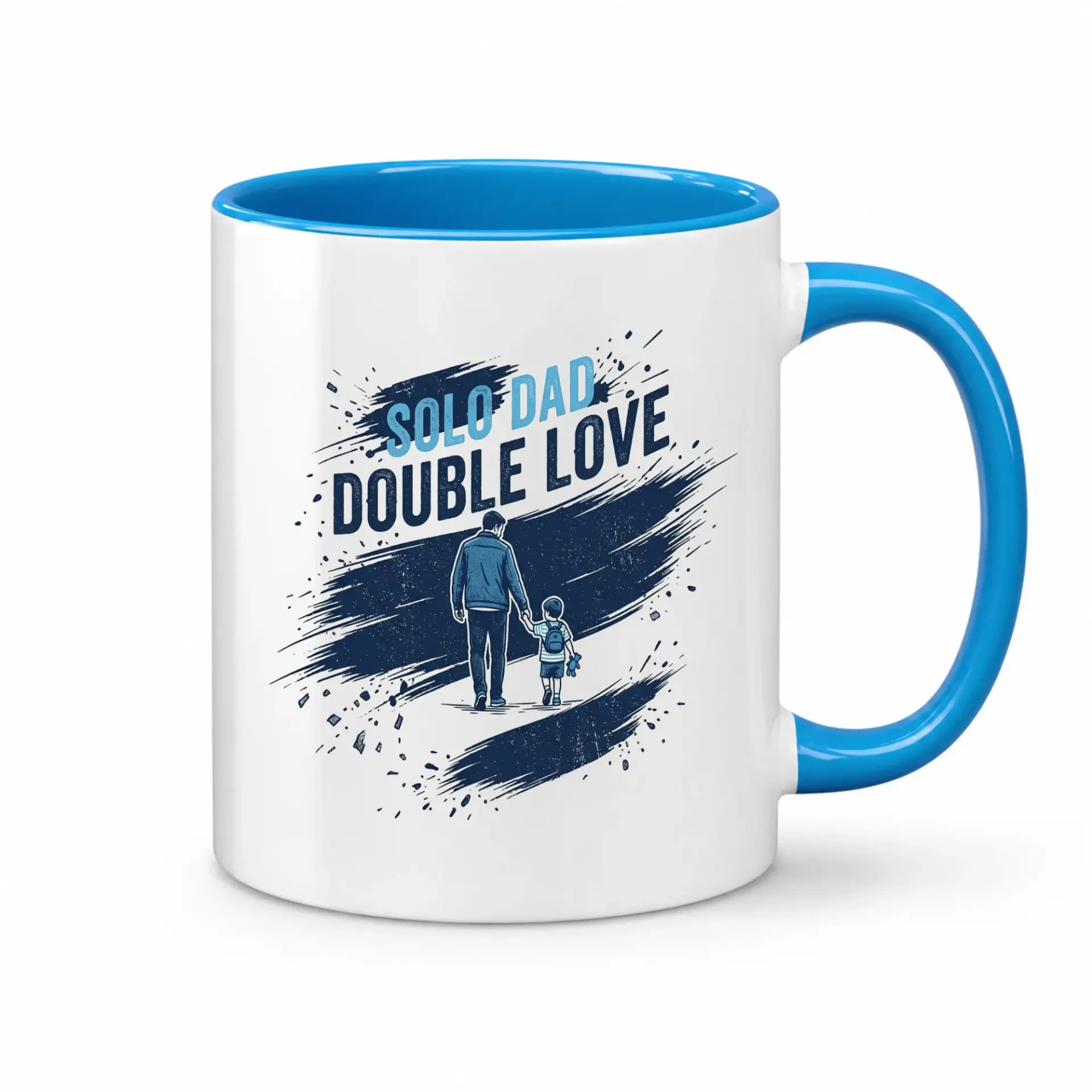 Heartfelt Dad Double Love Ceramic Coffee Mug Featuring Illustrated Father Figure Holding Hands with Small