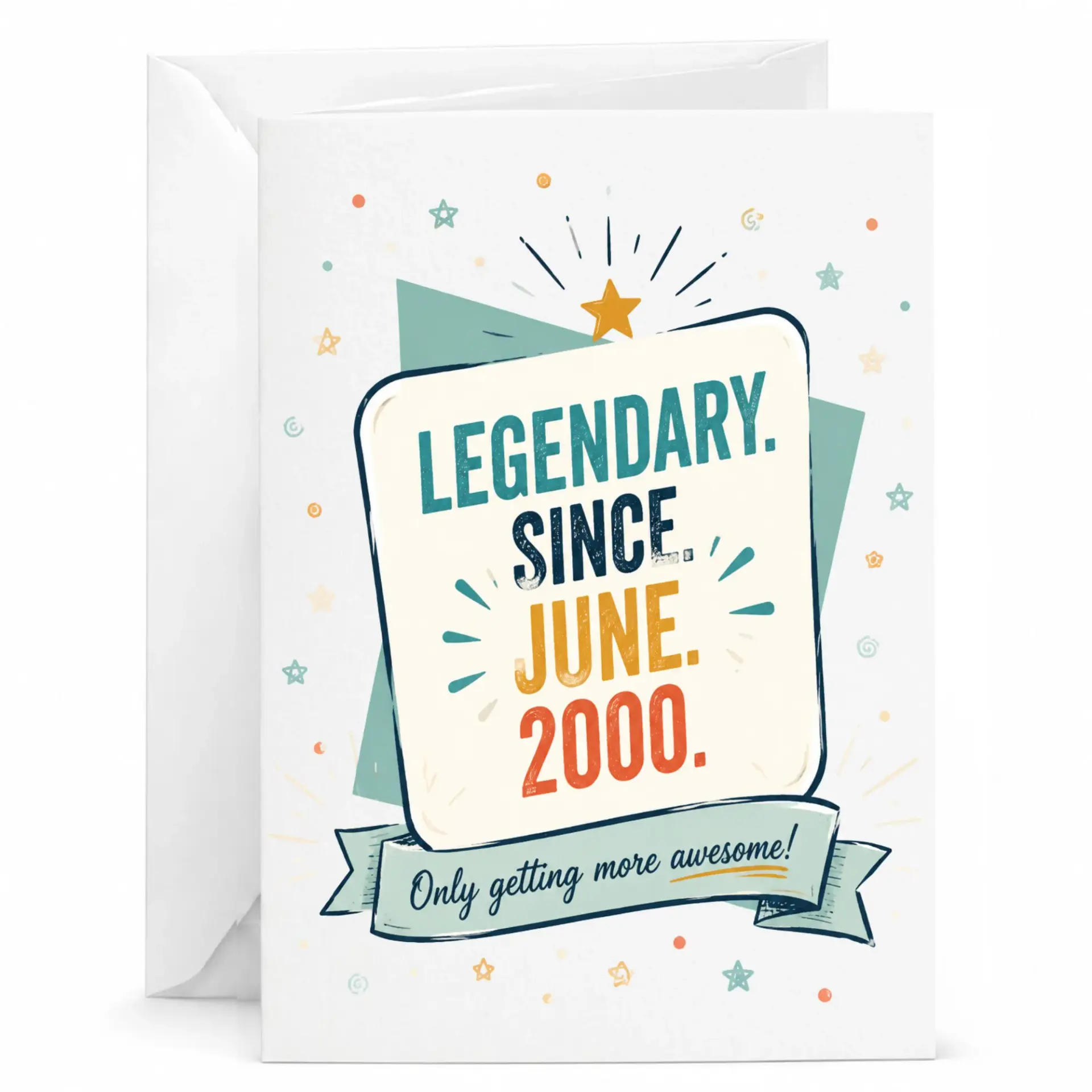 Birthday Card Legendary Since June 2000 Funny Greeting Card for Milestone Celebration with Matching White Envelope