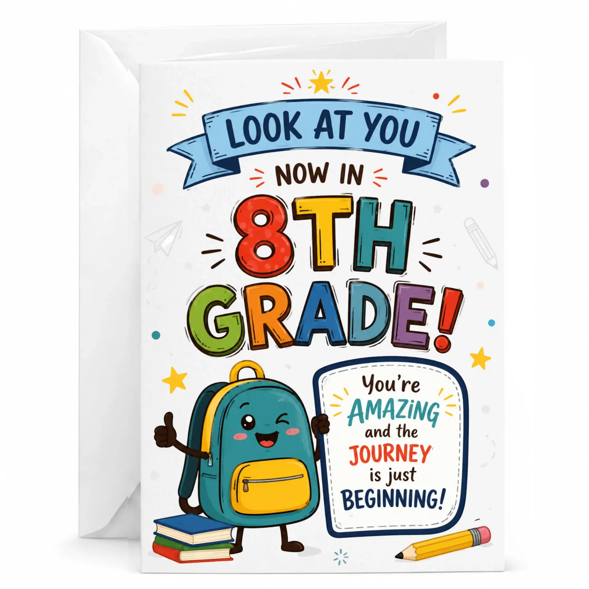 Greeting Card for Eighth Milestone Achievement Colorful Illustration and Motivational Design