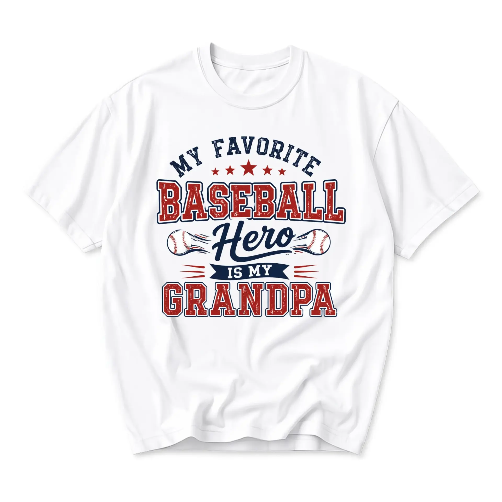 Funny Shirt My Favorite Baseball Hero Is My Grandpa Graphic Tee Casual