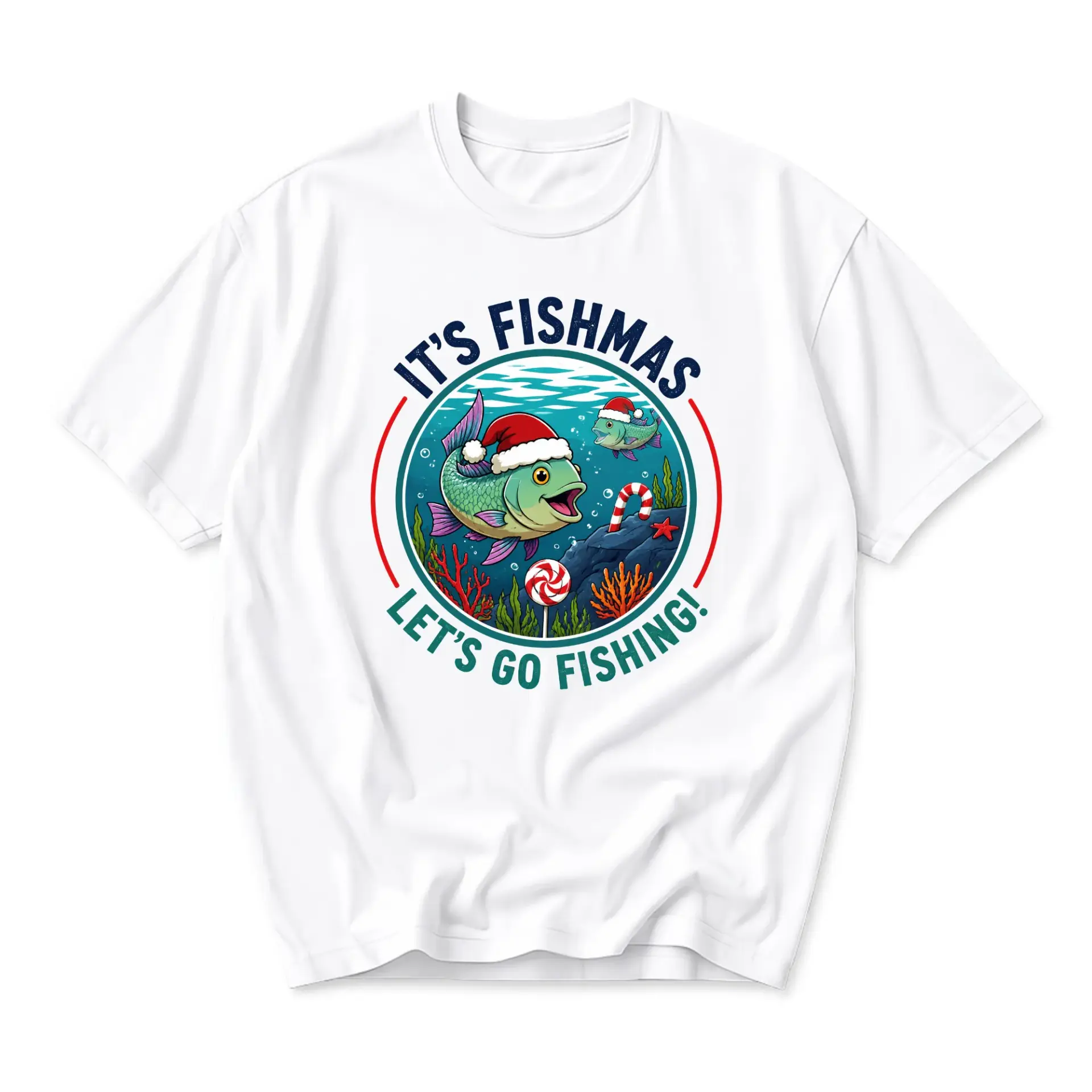 Funny Shirt It's Fishmas Let's Go Fishing Graphic Tee Unisex Casual Holiday