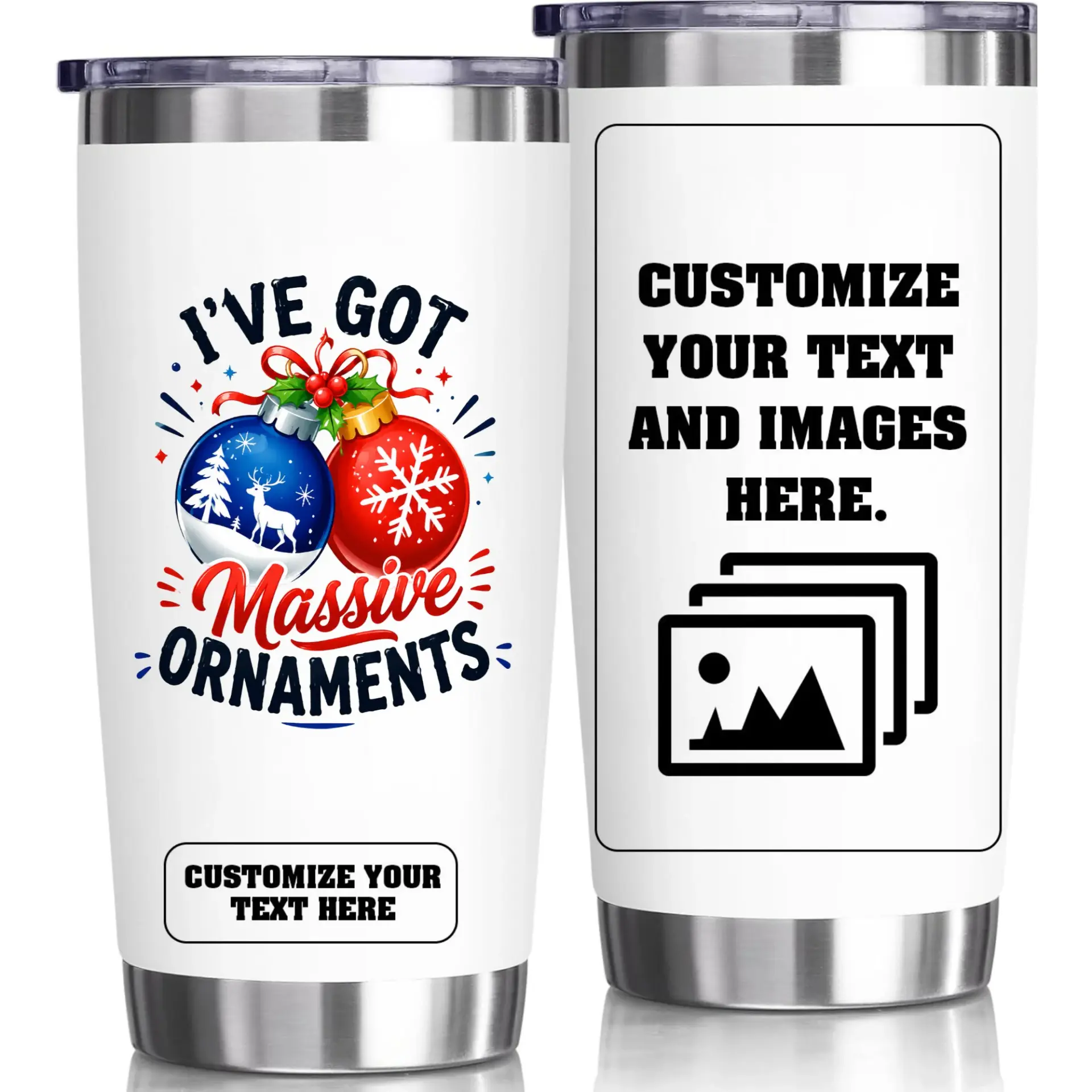 Stainless Steel Tumbler 20oz Holiday Ornament Design Travel Mug for Hot and Cold Drinks Insulated Coffee Cup